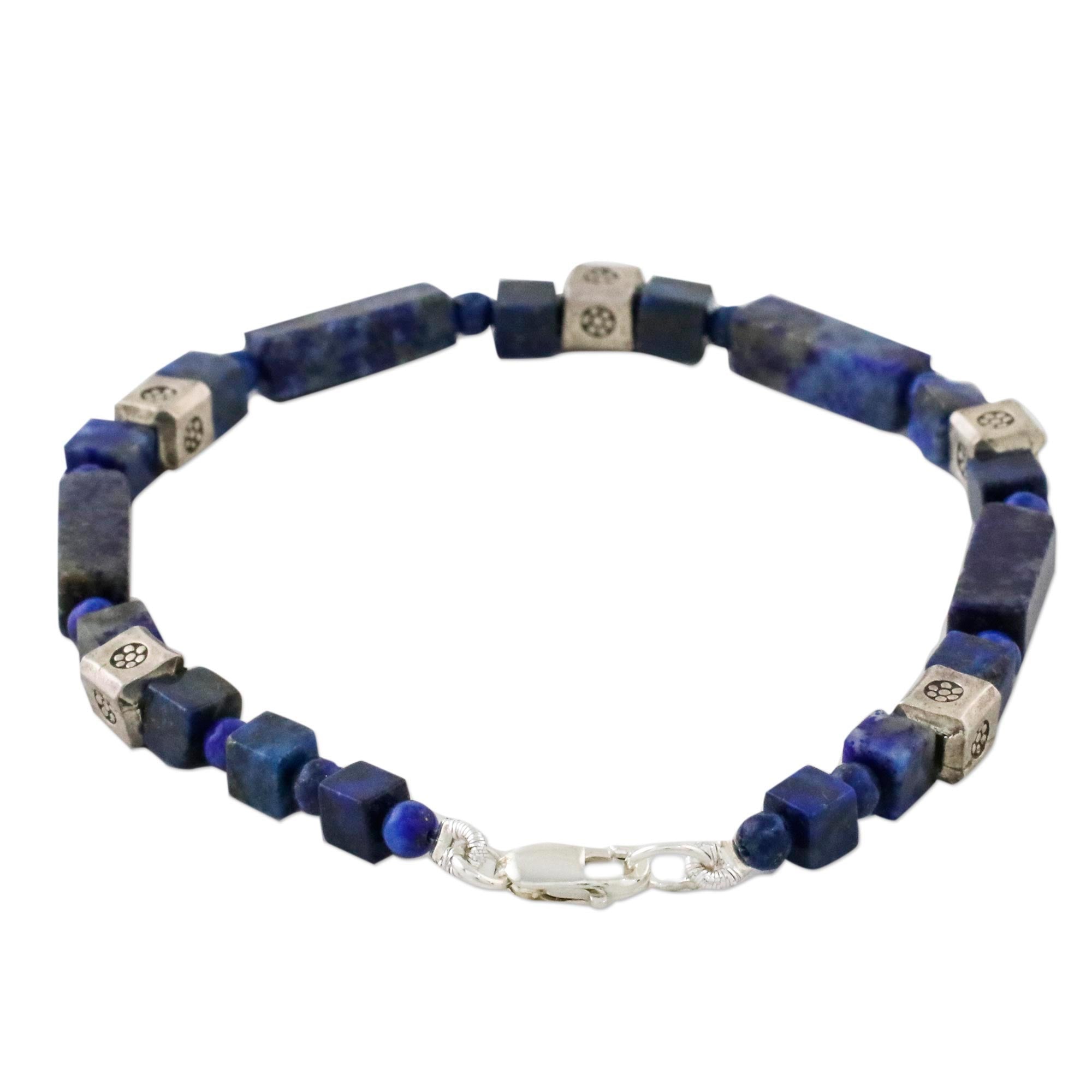 Premium Indigo Dream Lapis Lazuli & Silver Beaded Bracelet – Handcrafted in Thailand