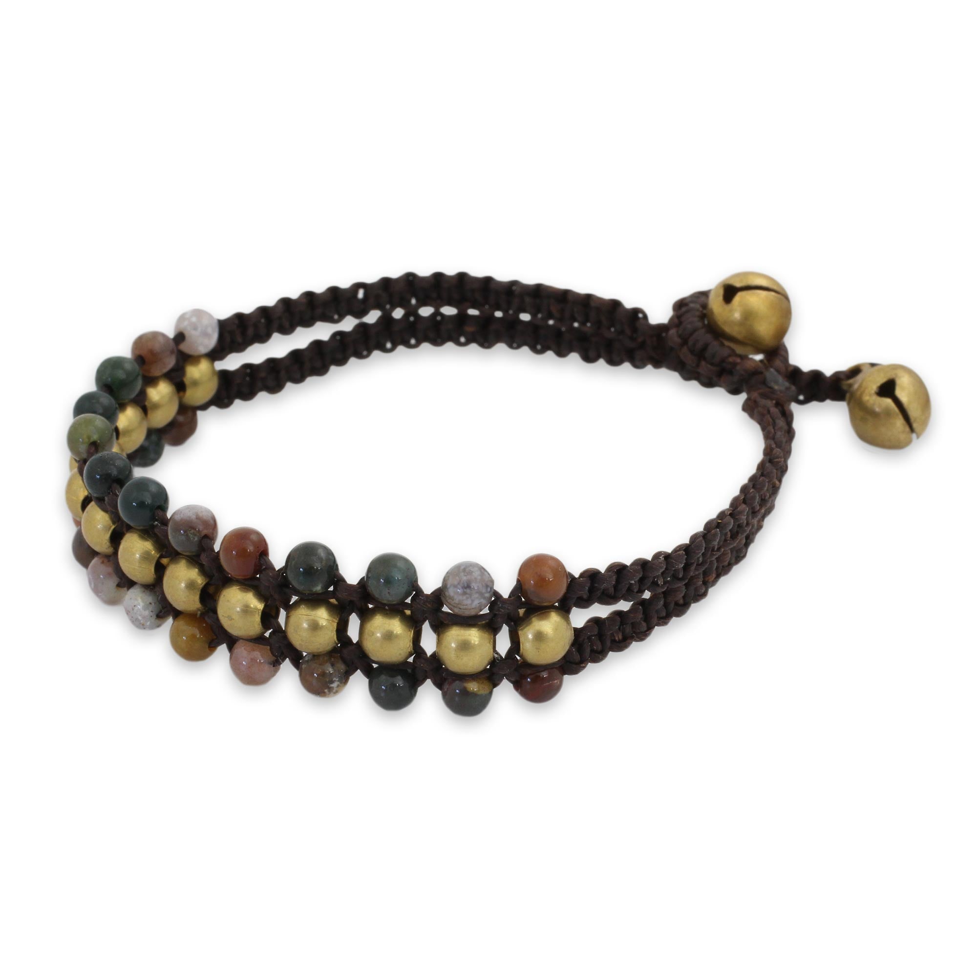 Premium Tribal Jasper and Brass Bell Bracelet - Handcrafted Joy