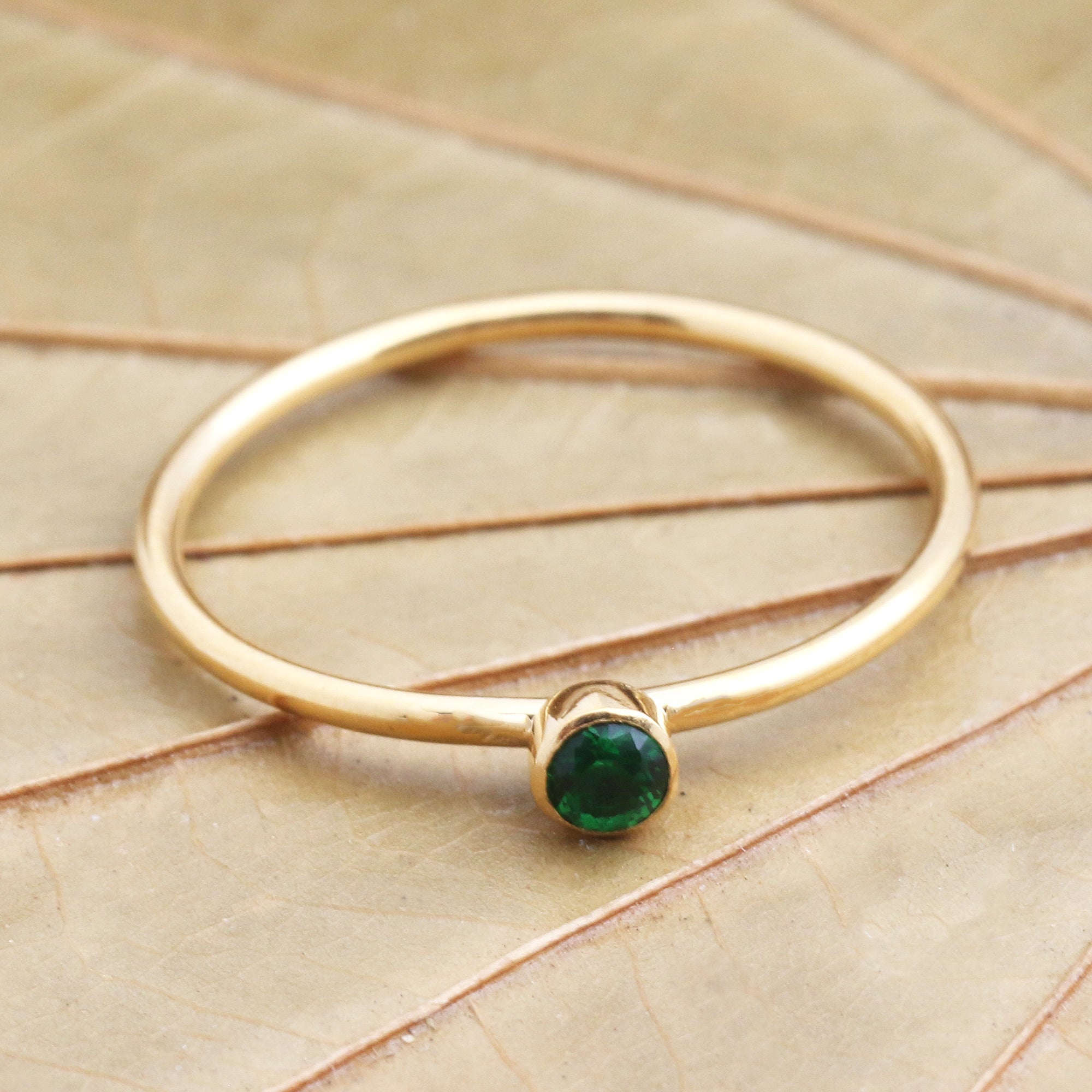 Premium Subtle Sweet Green Quartz Gold Plated Solitaire Ring