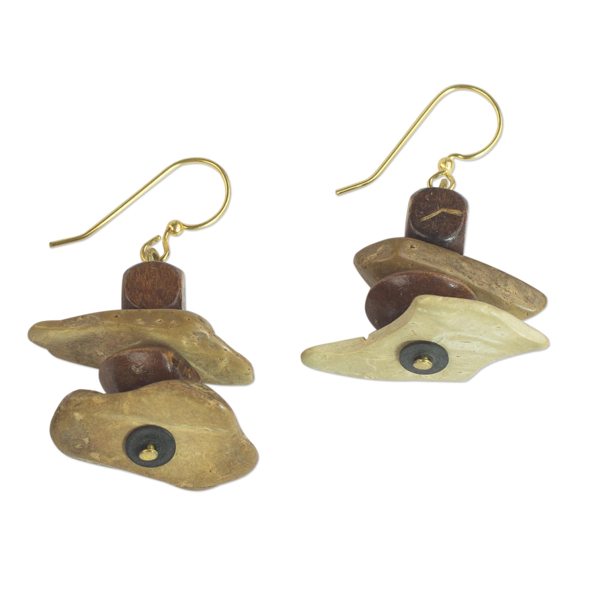 Premium Handcrafted African Monolith Earrings – Sese Wood & Coconut Shell Design