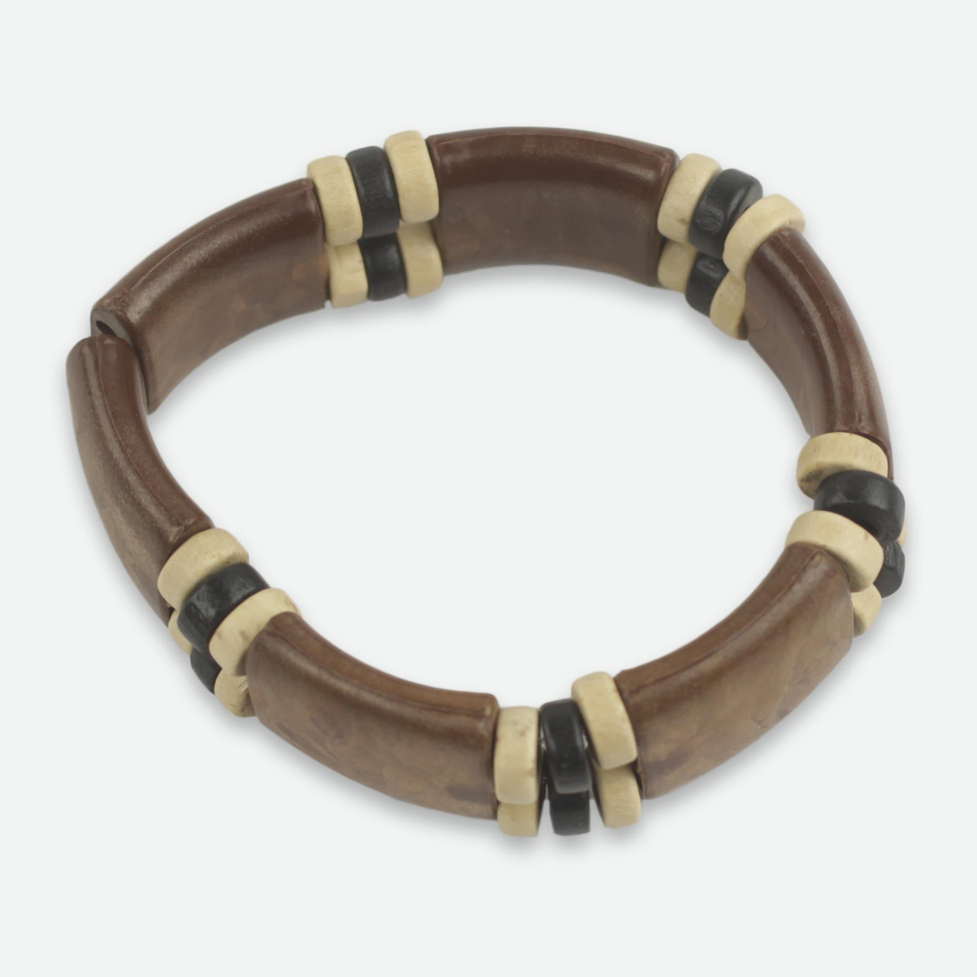 Premium Eco-Friendly Wood & Recycled Bead Bracelet – Handcrafted in Ghana