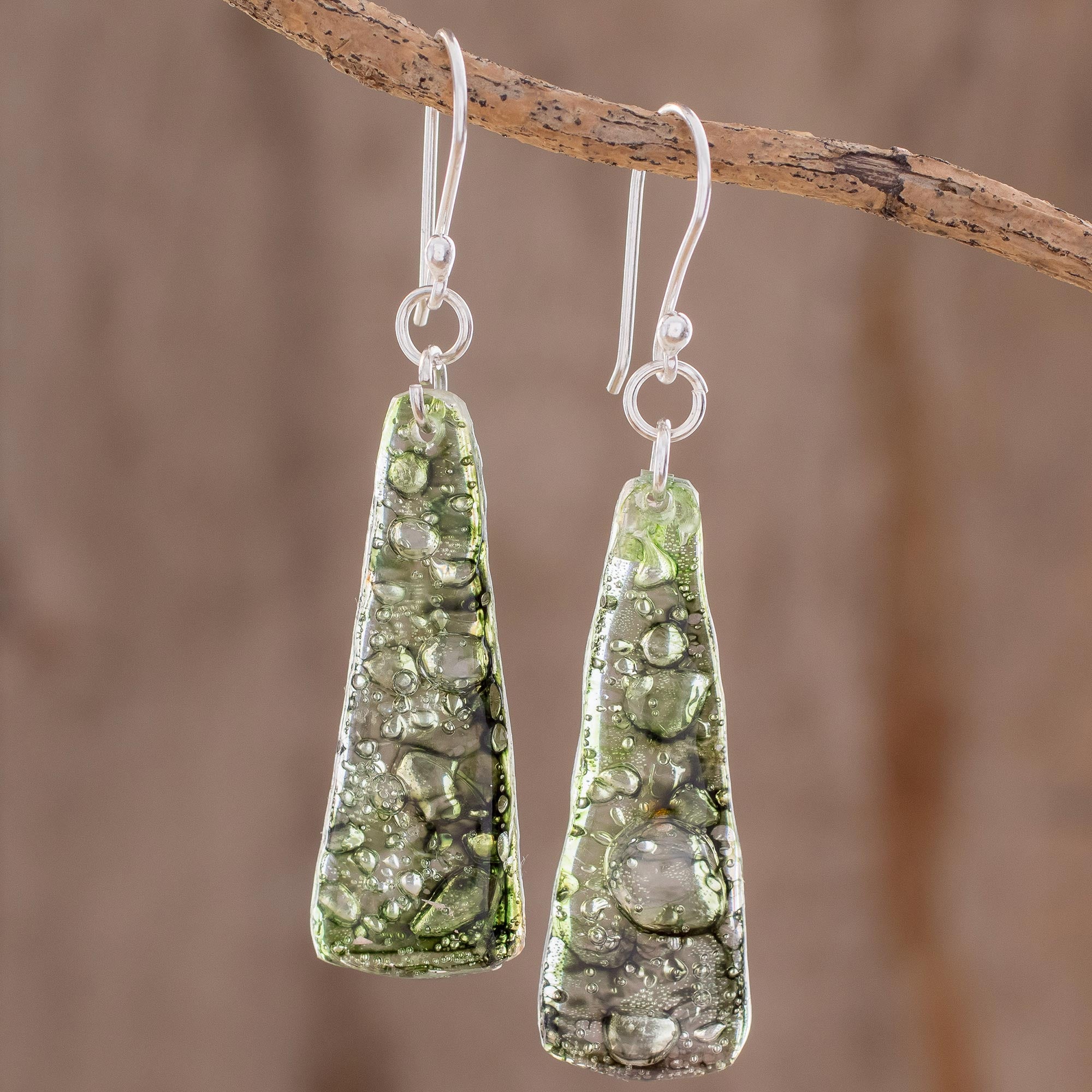 Eco-Chic Recycled CD Earrings: Sustainable Green Dangle Earrings from Guatemala