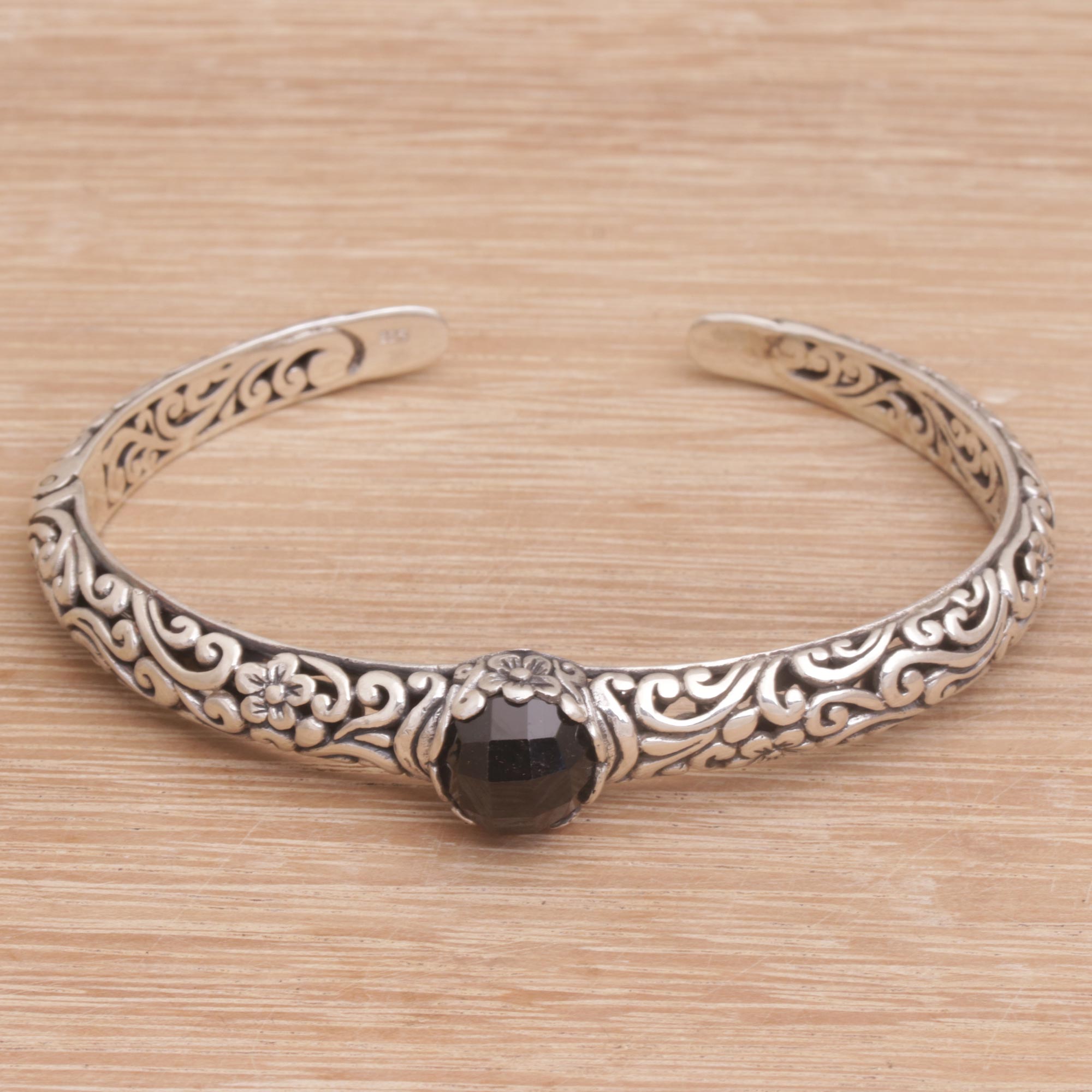 Premium Forest Nymph Onyx & Silver Cuff Bracelet - Handcrafted Elegance