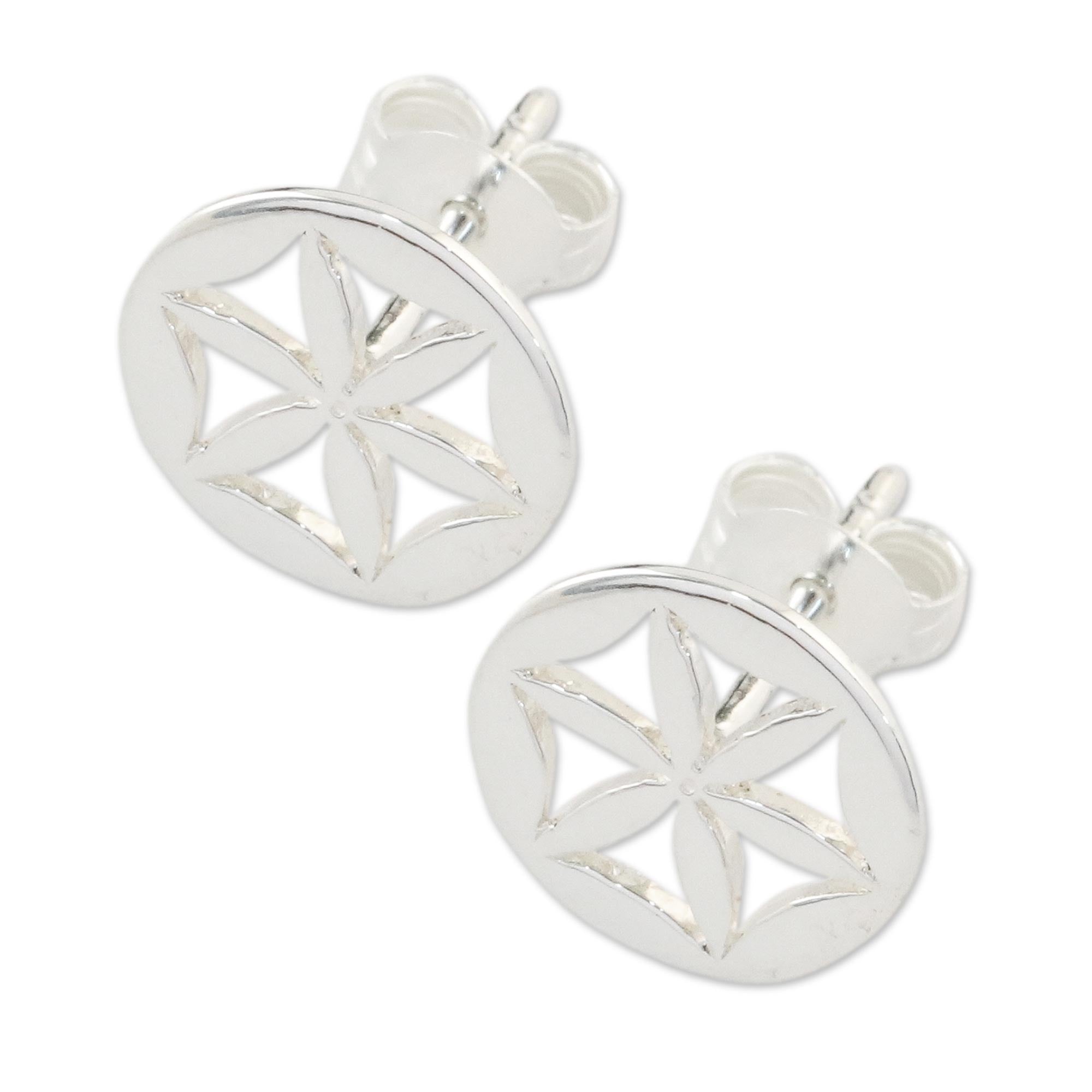 Premium Floral Circles - Handcrafted 925 Sterling Silver Stud Earrings