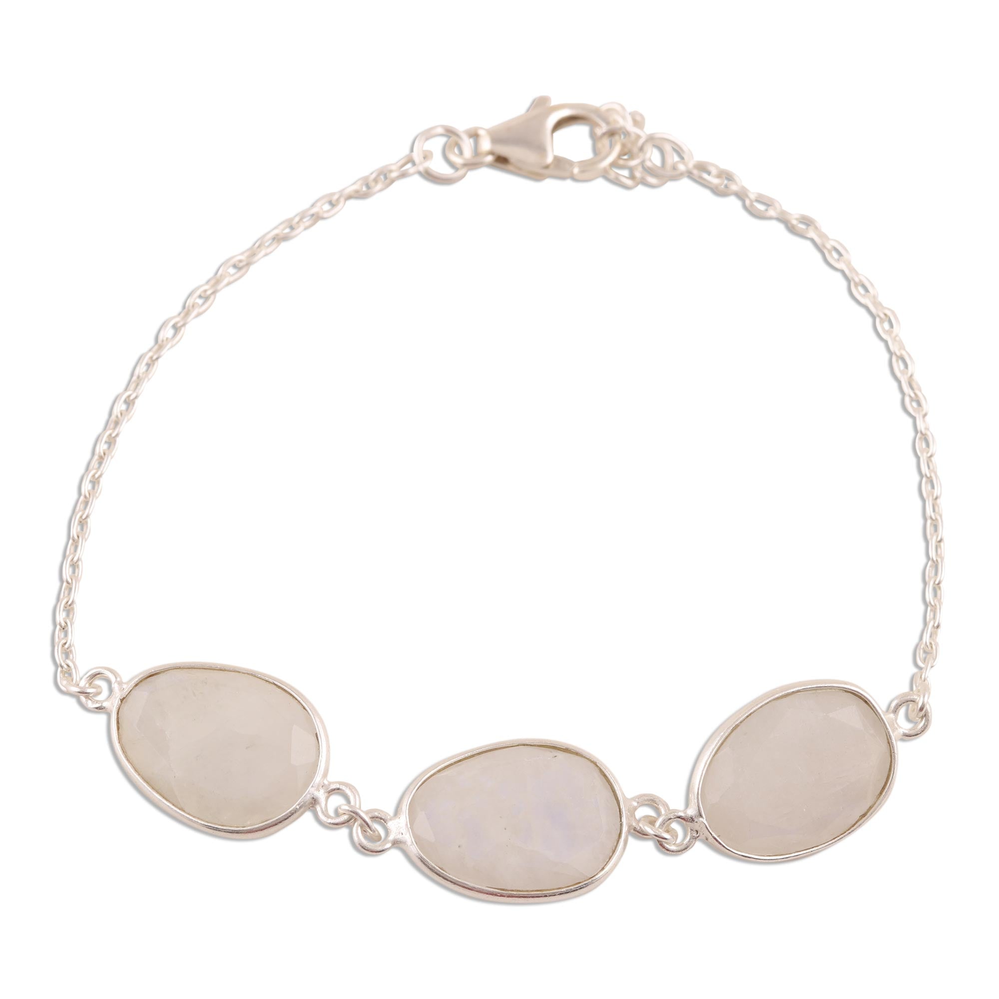 Premium Rainbow Glisten 18-Carat Moonstone Bracelet - Handcrafted in India