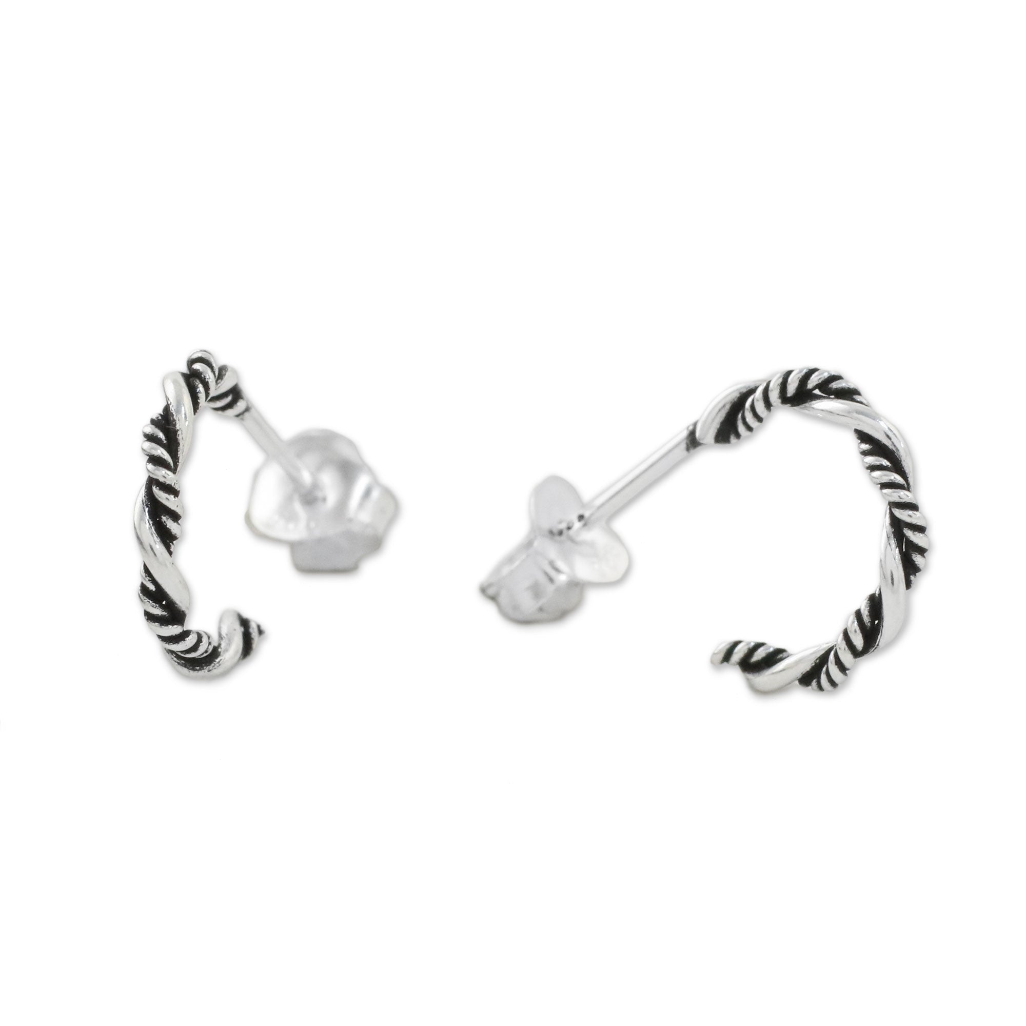 Premium Sterling Silver Half Hoop Earrings with Light & Dark Finish