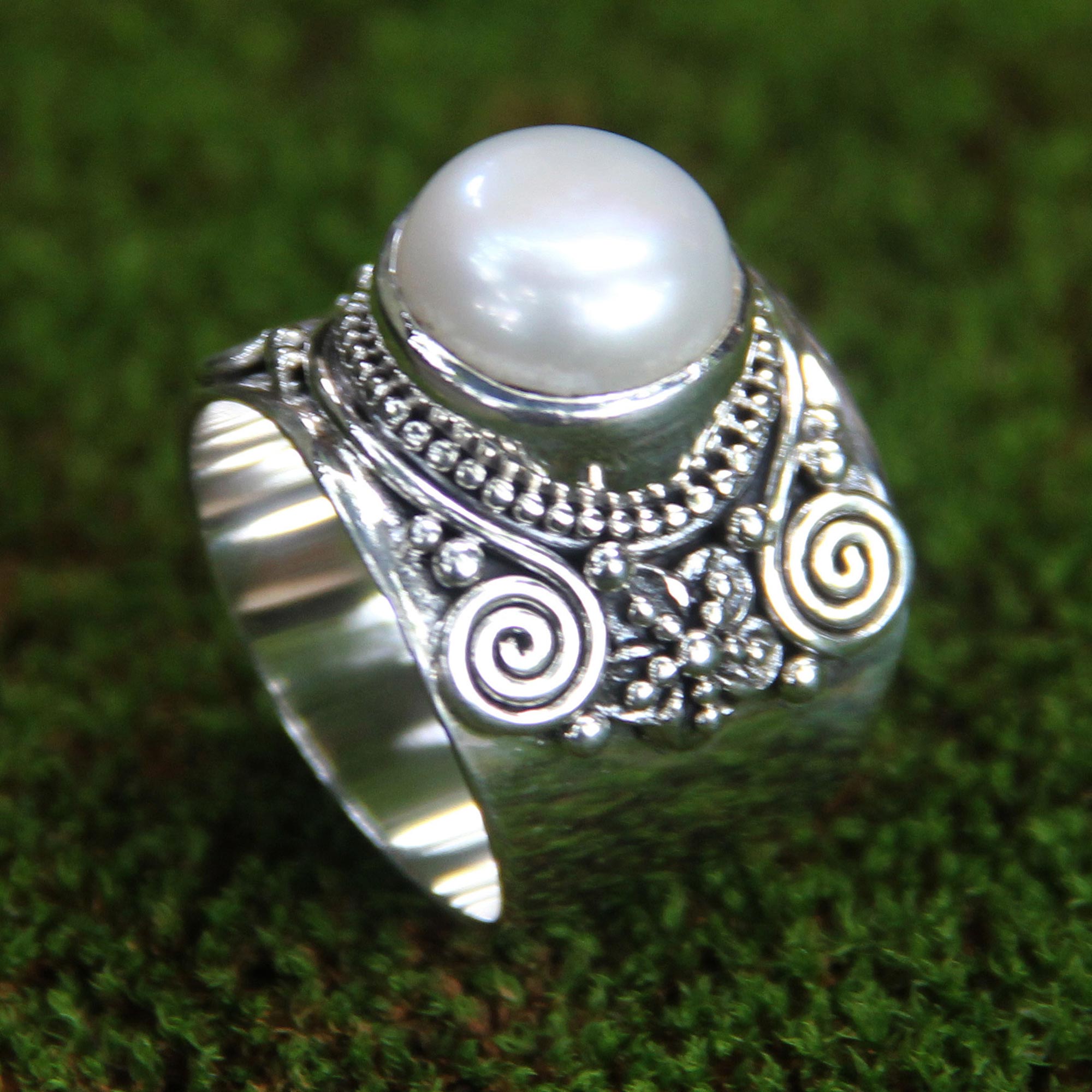 Premium White Frangipani Sterling Silver & Pearl Cocktail Ring