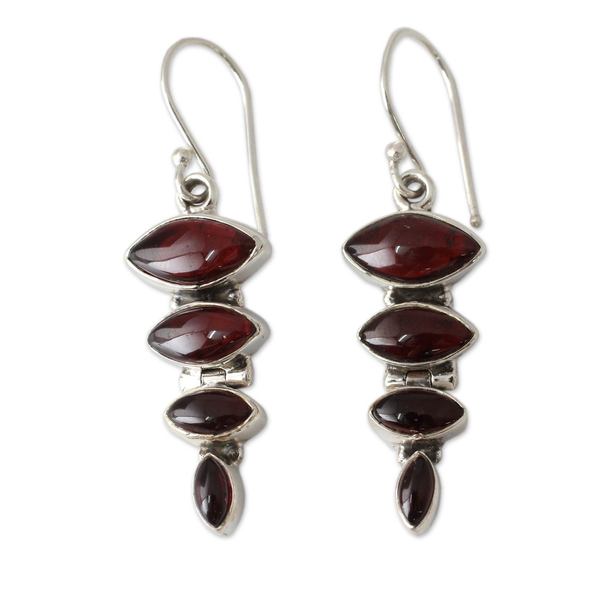 Premium Romantic Quartet Garnet Dangle Earrings in Sterling Silver