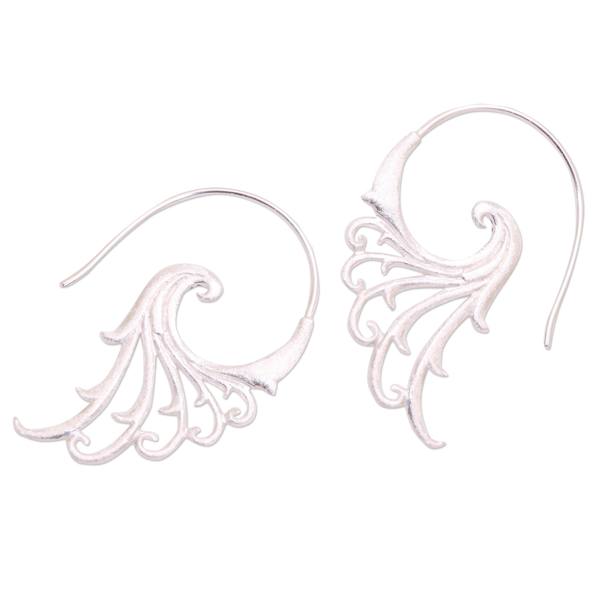 Premium Angelic Wings Sterling Silver Half-Hoop Earrings - Artisan Crafted in Bali