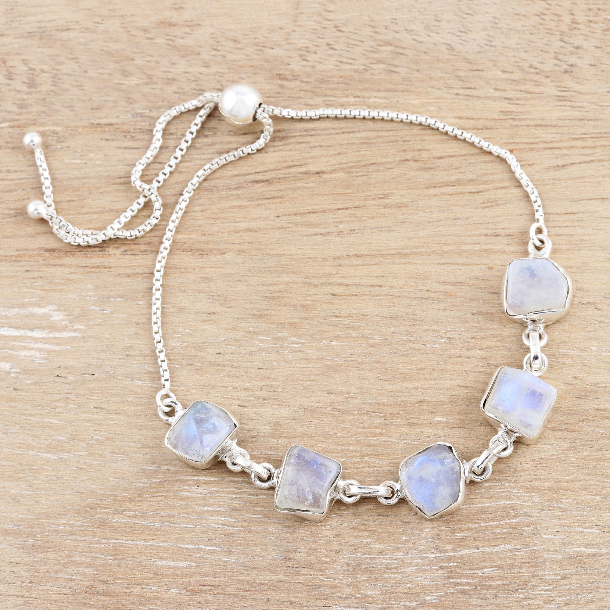 Premium Modern Harmony Rainbow Moonstone Bracelet | Adjustable Silver Jewelry