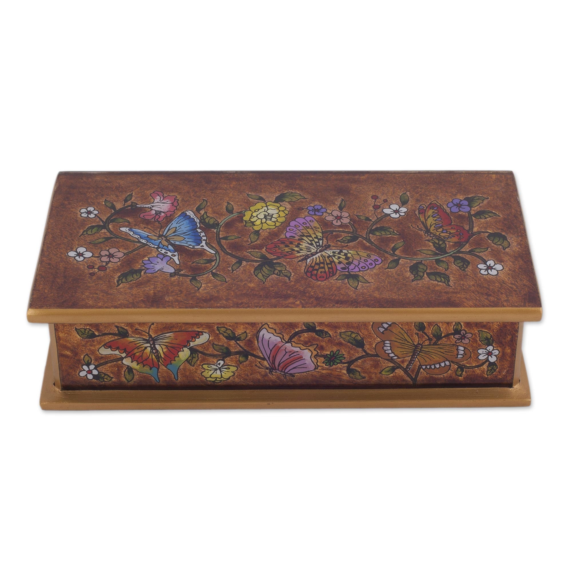 Premium Butterfly Jubilee Reverse-Painted Glass Box - Handcrafted in Peru