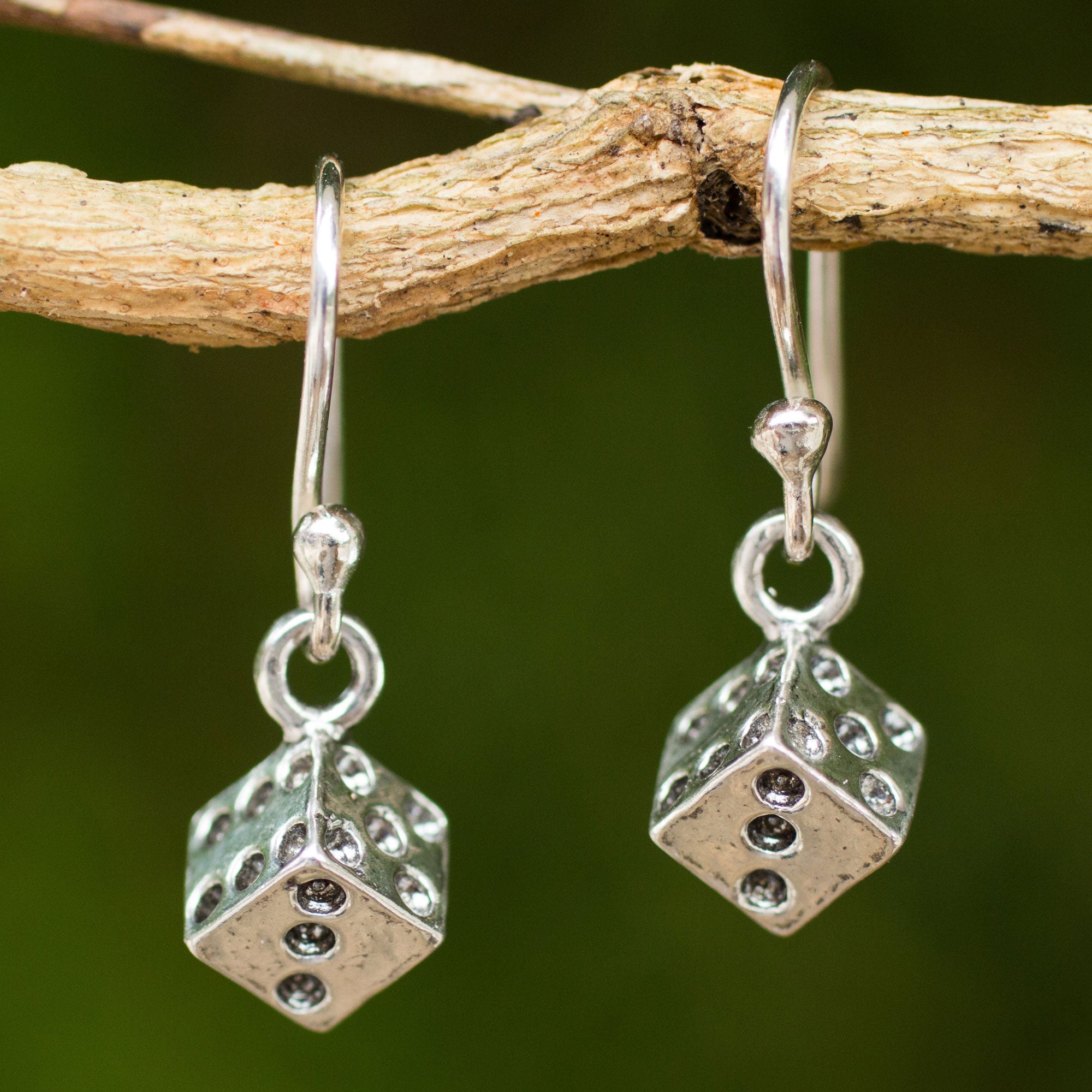 Premium Silver Lucky Dice Dangle Earrings – Handcrafted for Good Luck