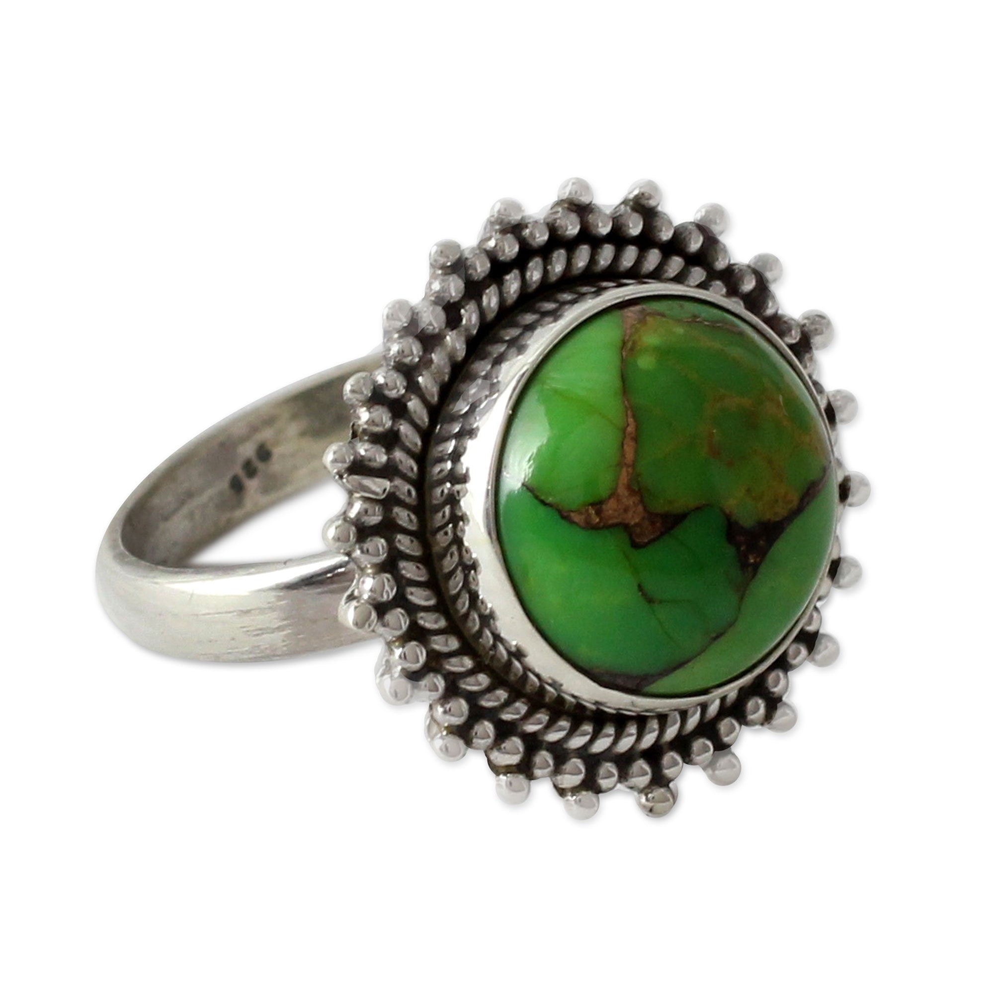 Premium Verdant Promise Sterling Silver Ring with Green Composite Turquoise