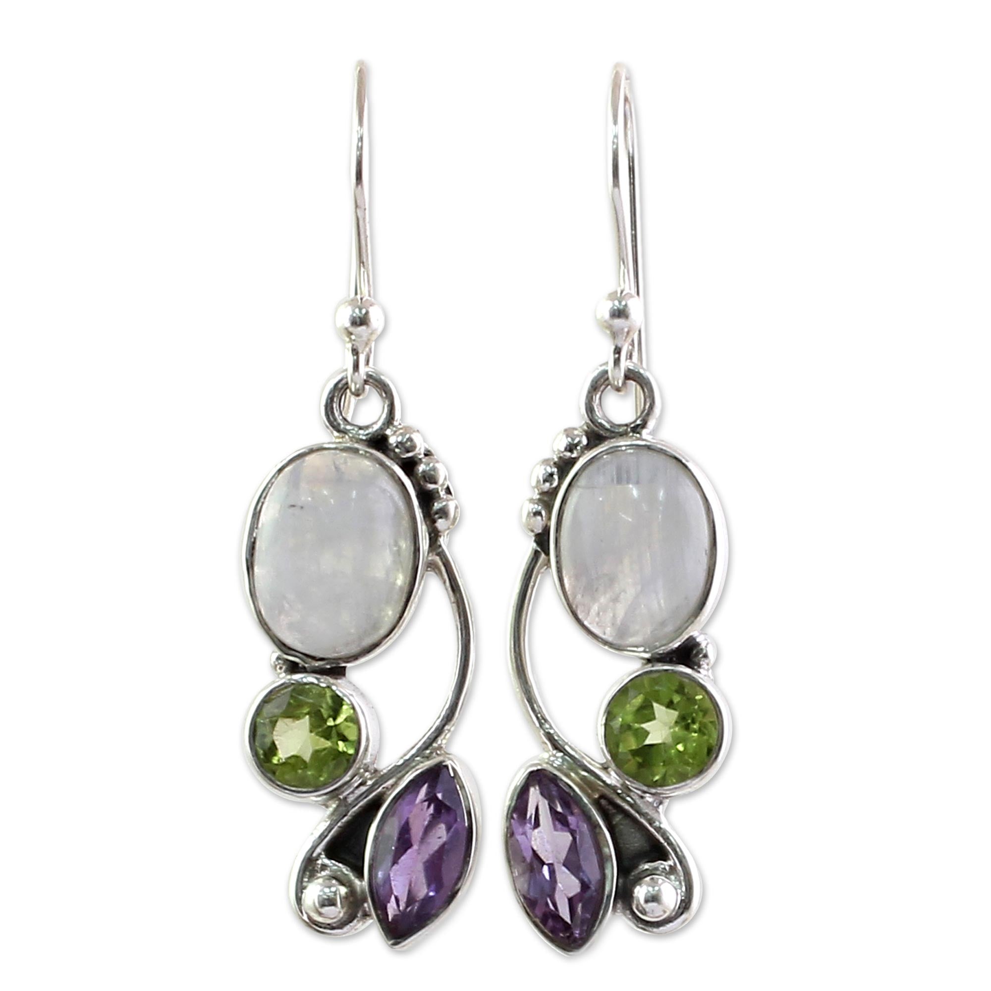 Premium Rainbow Moonstone Dangle Earrings - Handmade Sterling Silver Jewelry