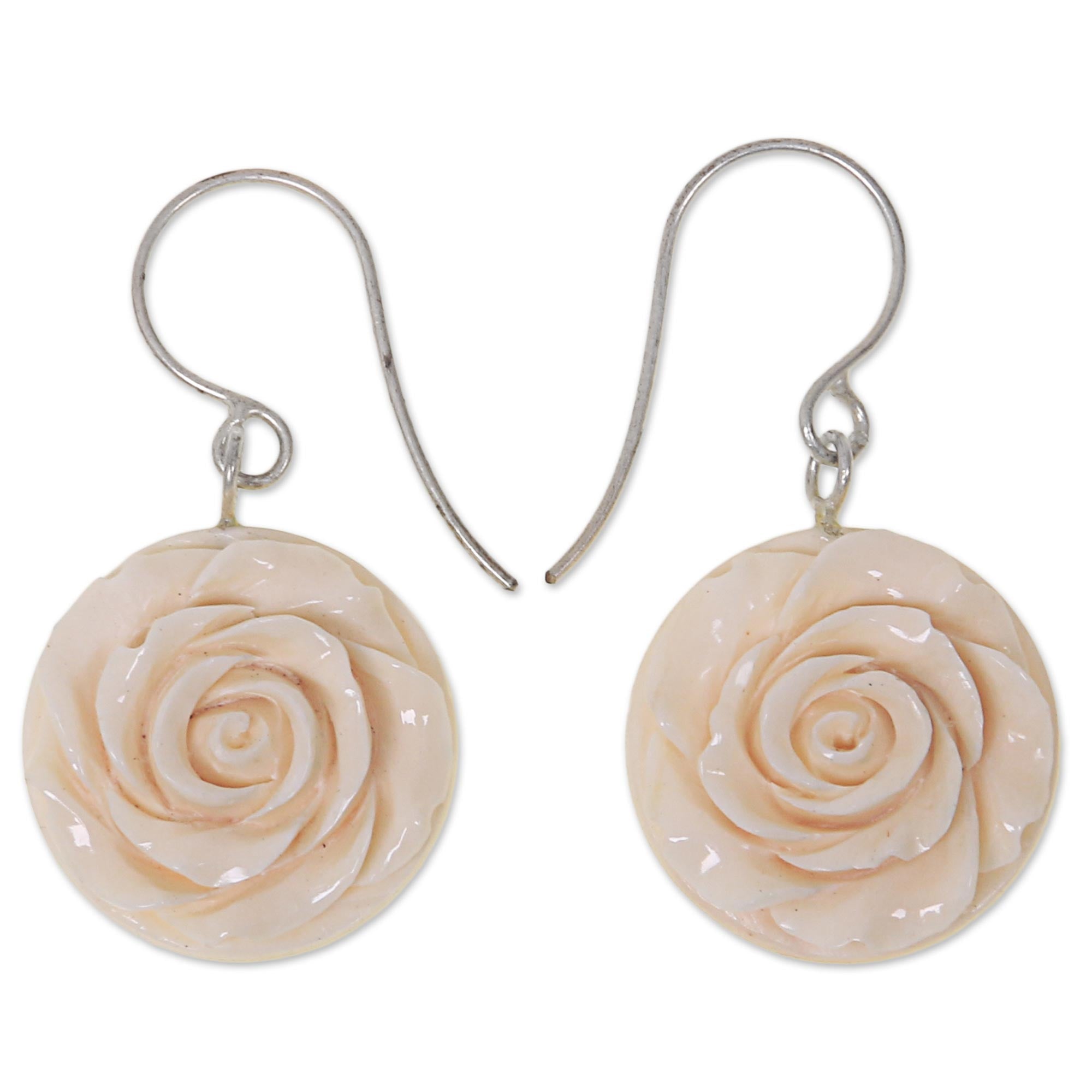 Premium Glorious Rose Bone Dangle Earrings - Handmade Elegance