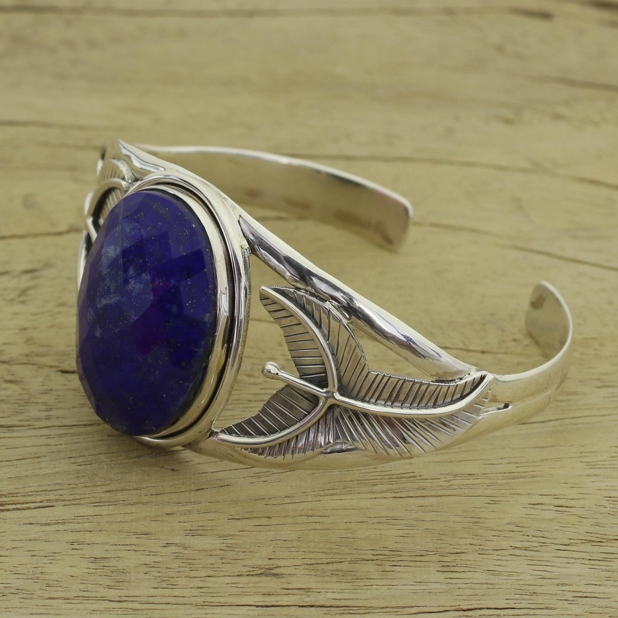 Premium Lapis Lazuli & Sterling Silver Cuff Bracelet - Handcrafted Elegance