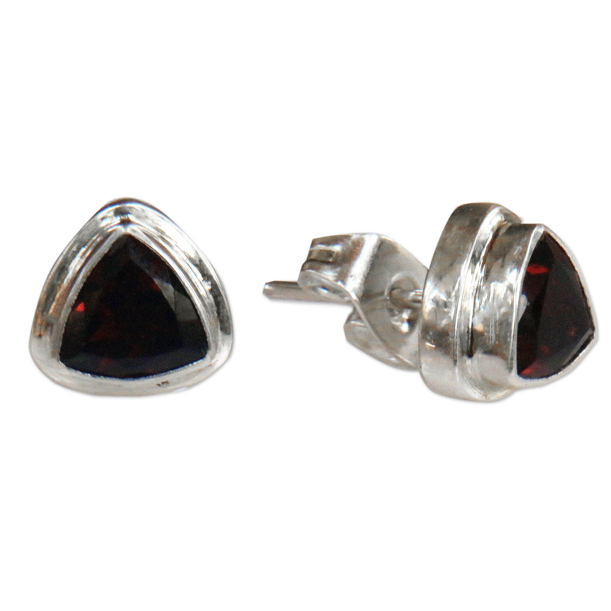 Premium Crimson Trinity Garnet Stud Earrings in Sterling Silver