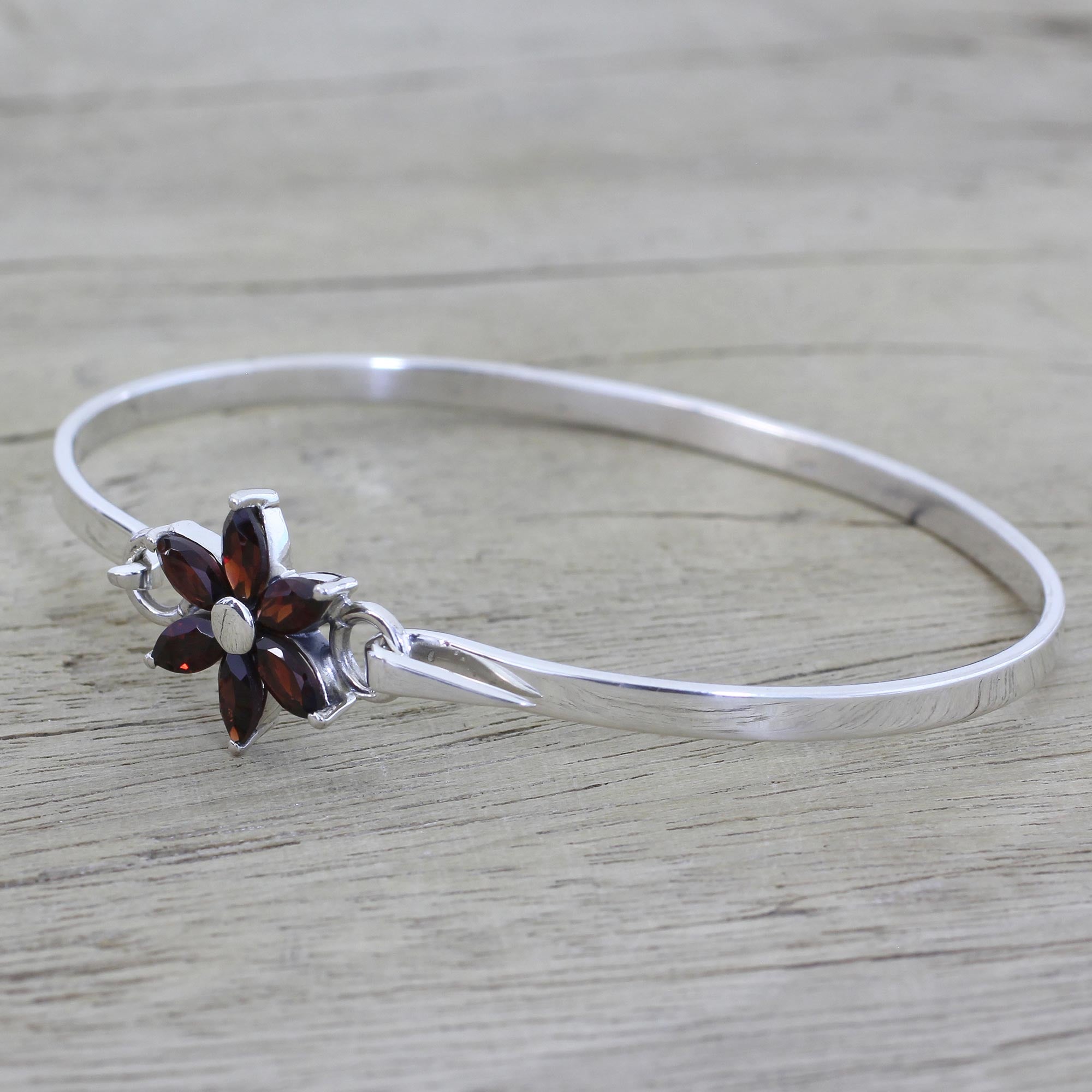 Premium Marquise Garnet Floral Bracelet - Handcrafted Sterling Silver Jewelry from India