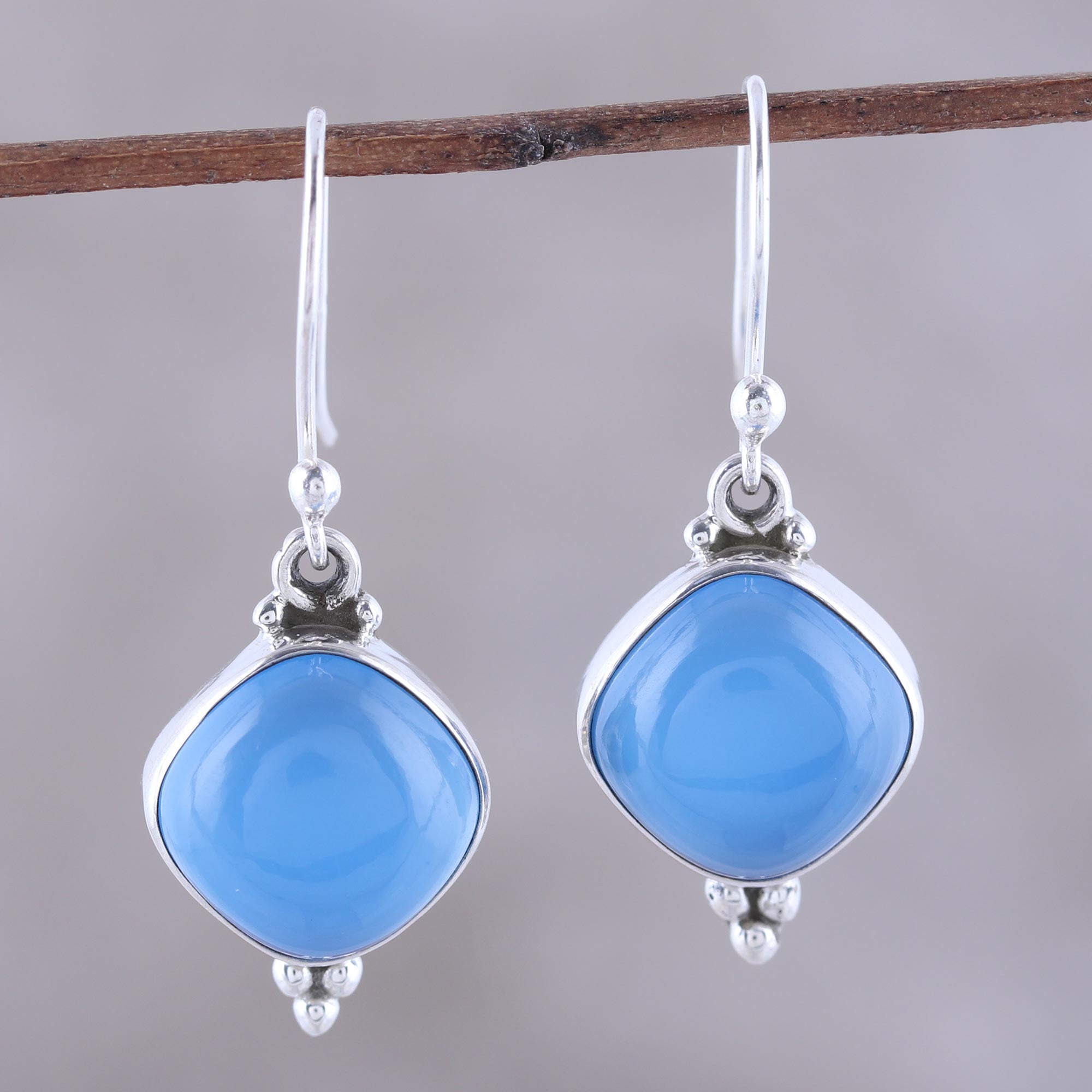 Premium Blue Chalcedony Dangle Earrings – Handcrafted Sterling Silver Jewelry from India