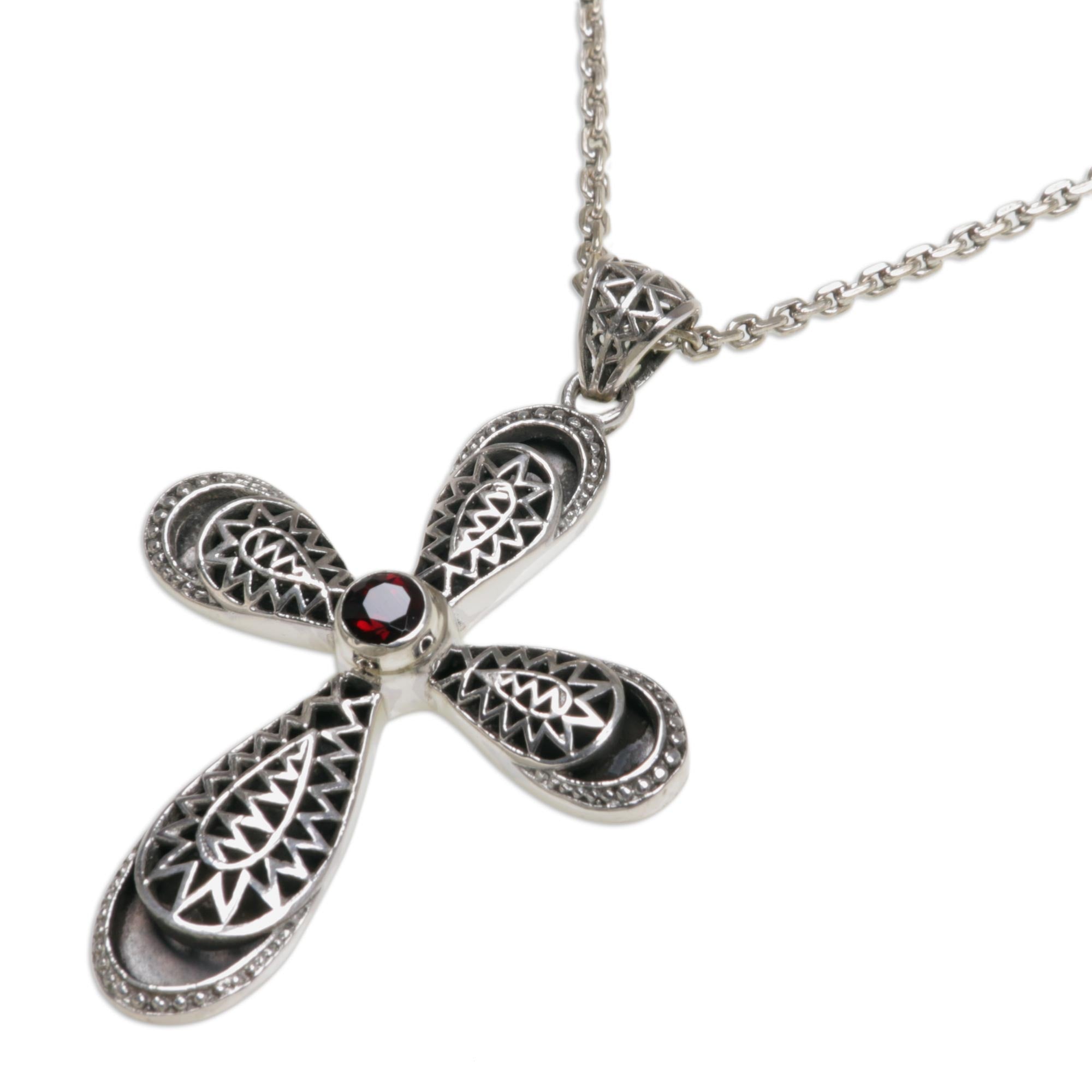 Premium Heaven's Embrace Garnet Cross Necklace