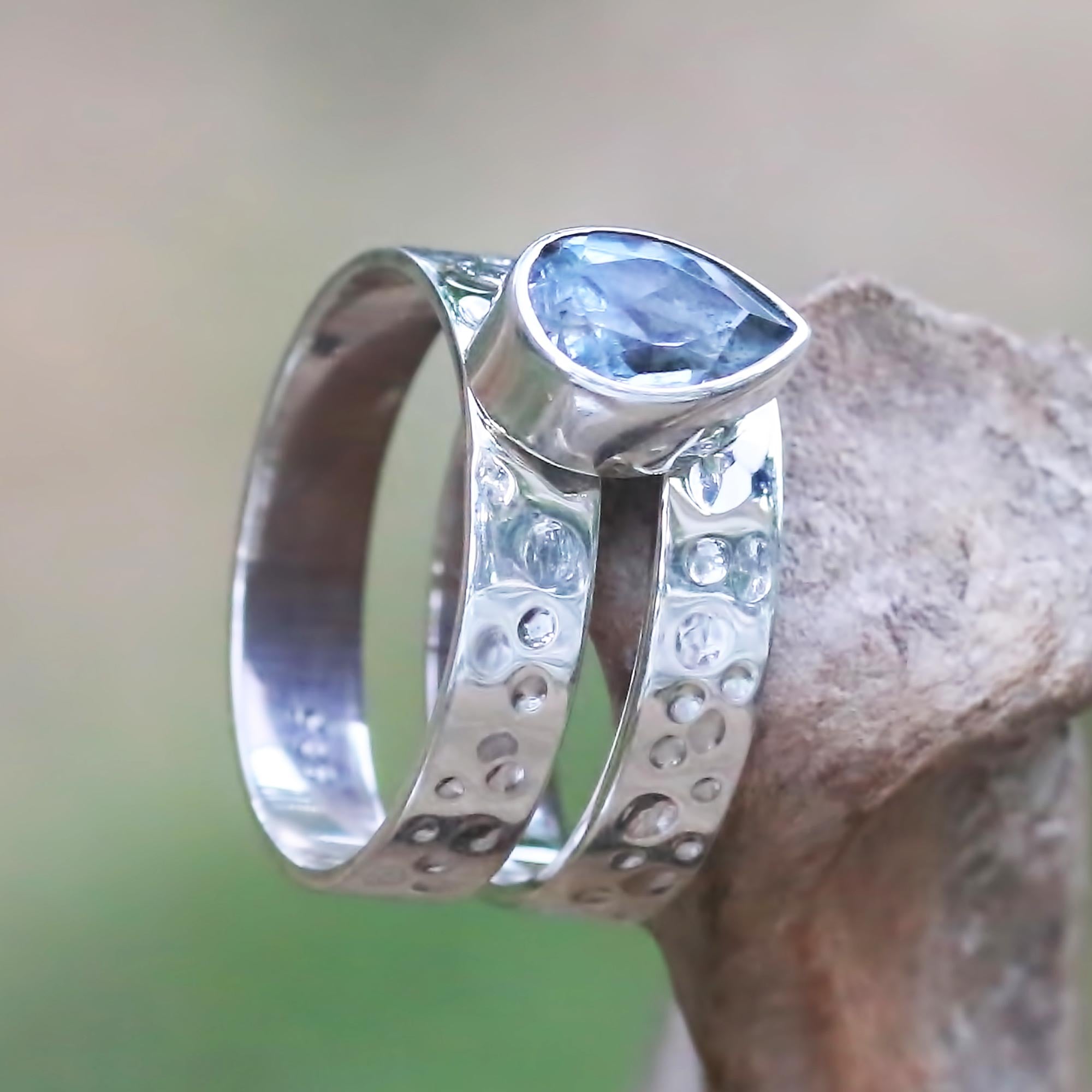 Premium Blue Topaz Sterling Silver Cocktail Ring - Handcrafted Elegance