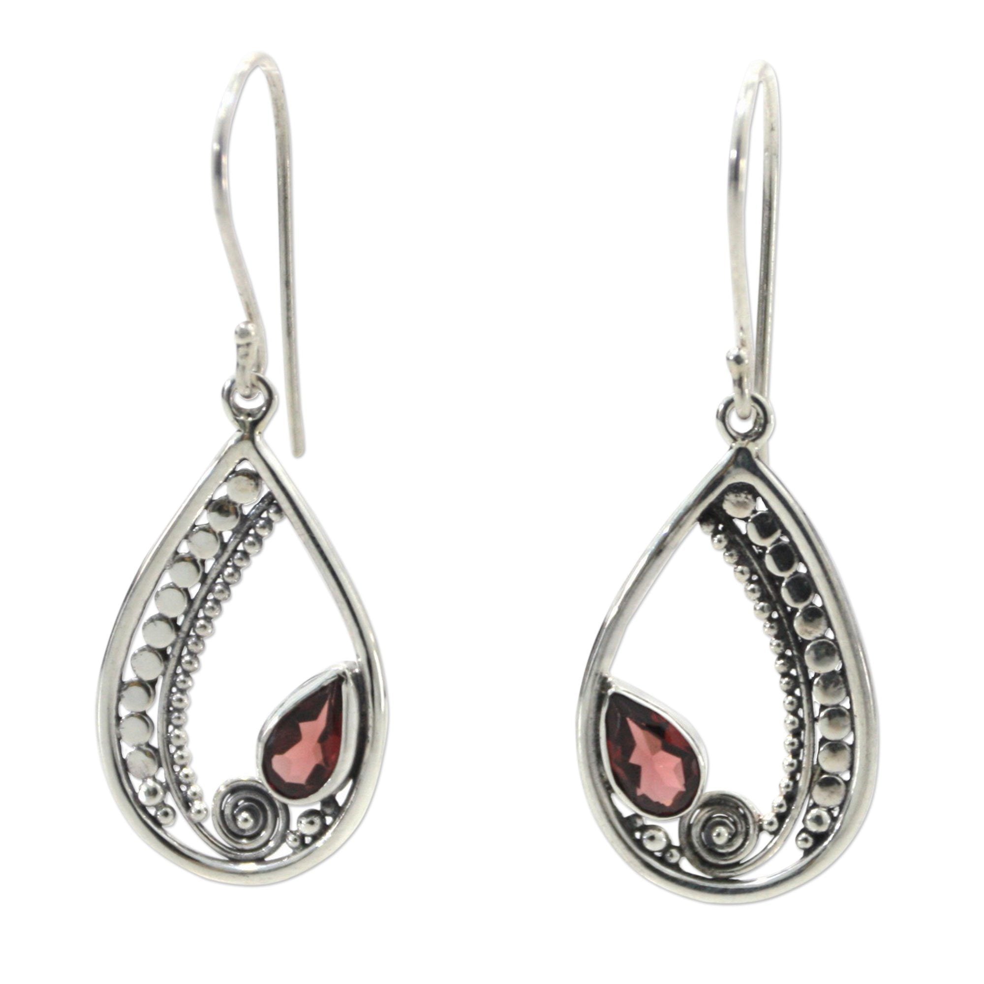 Premium Garnet & Sterling Silver Dangle Earrings - Handcrafted Elegance