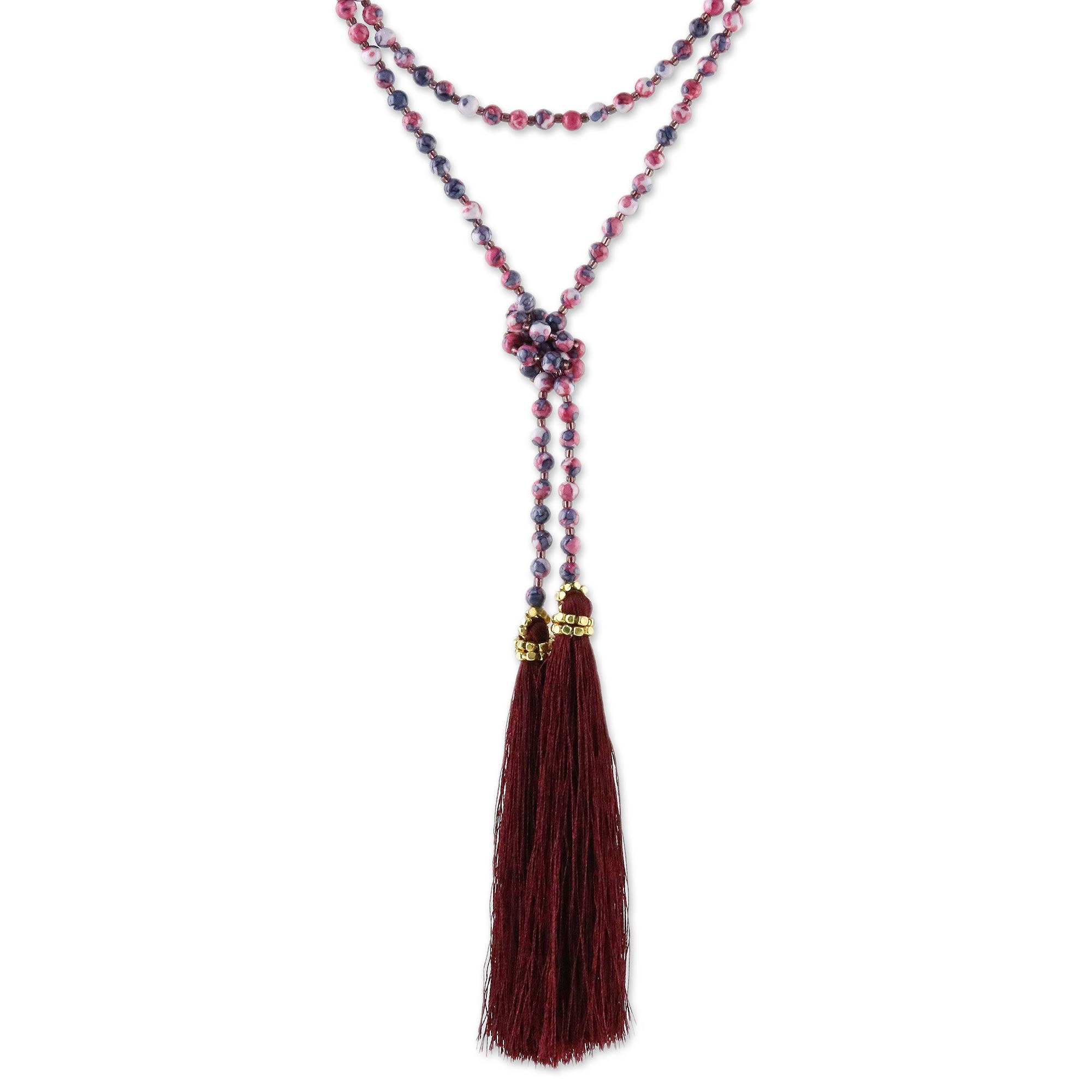 Premium Dark Red Agate Lariat Necklace - Handcrafted in Thailand