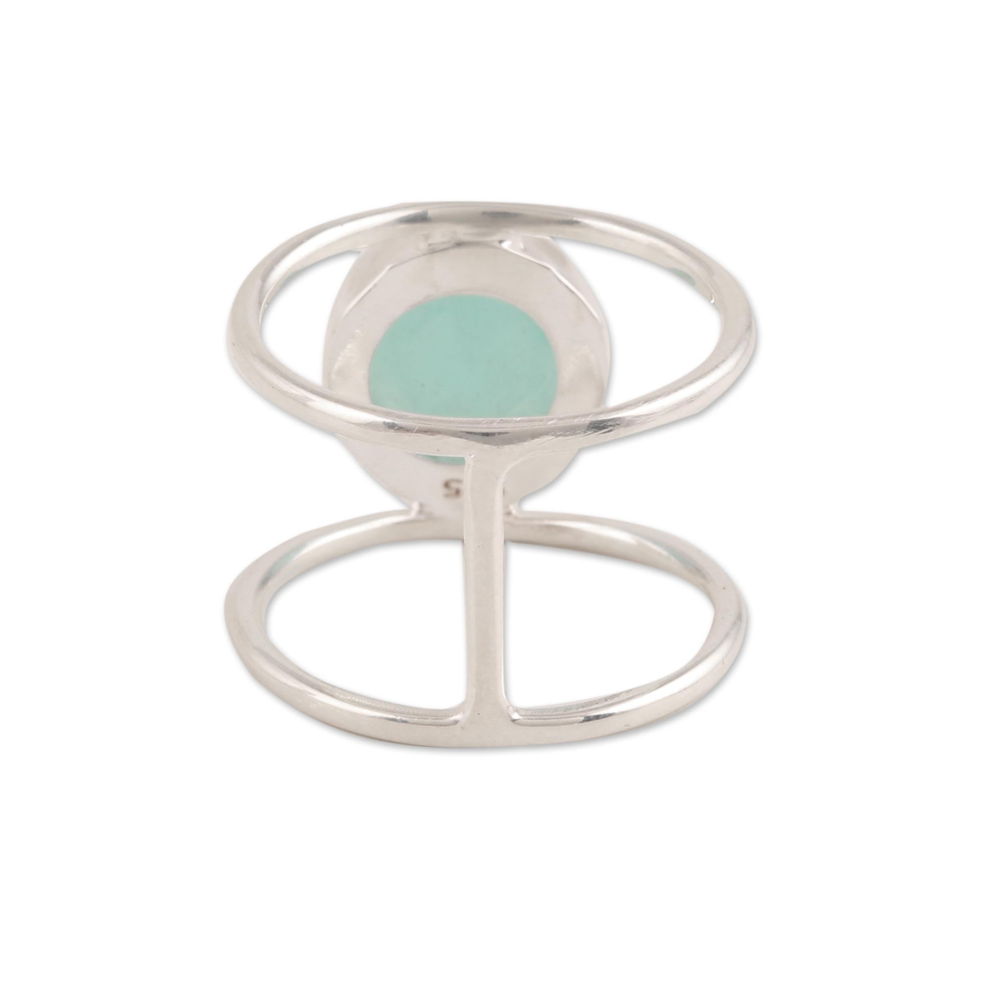 Premium Aqua Bliss 4.5-Carat Chalcedony Ring – Handcrafted in Sterling Silver