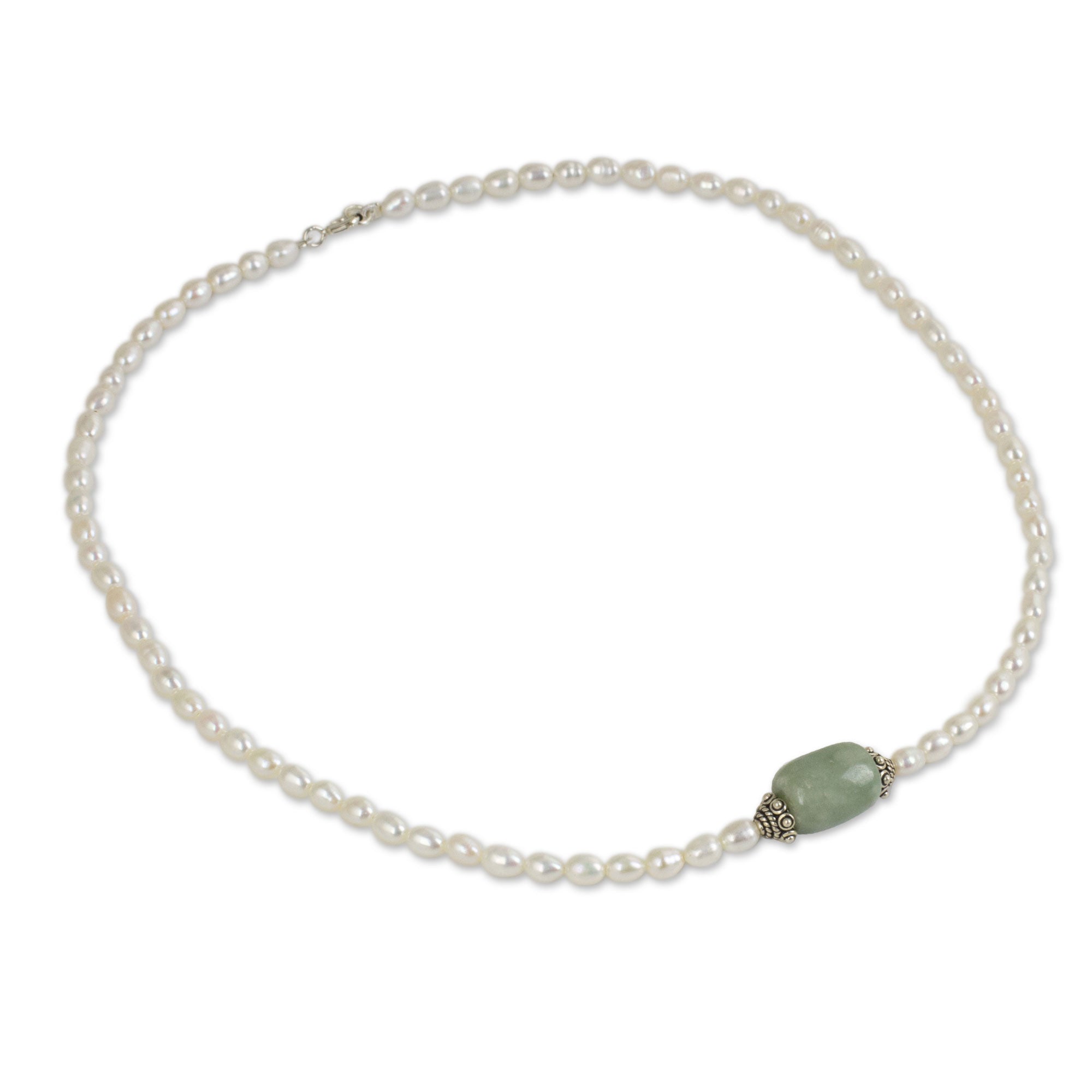 Premium Elegance: Sterling Silver Pearl & Jade Pendant Necklace