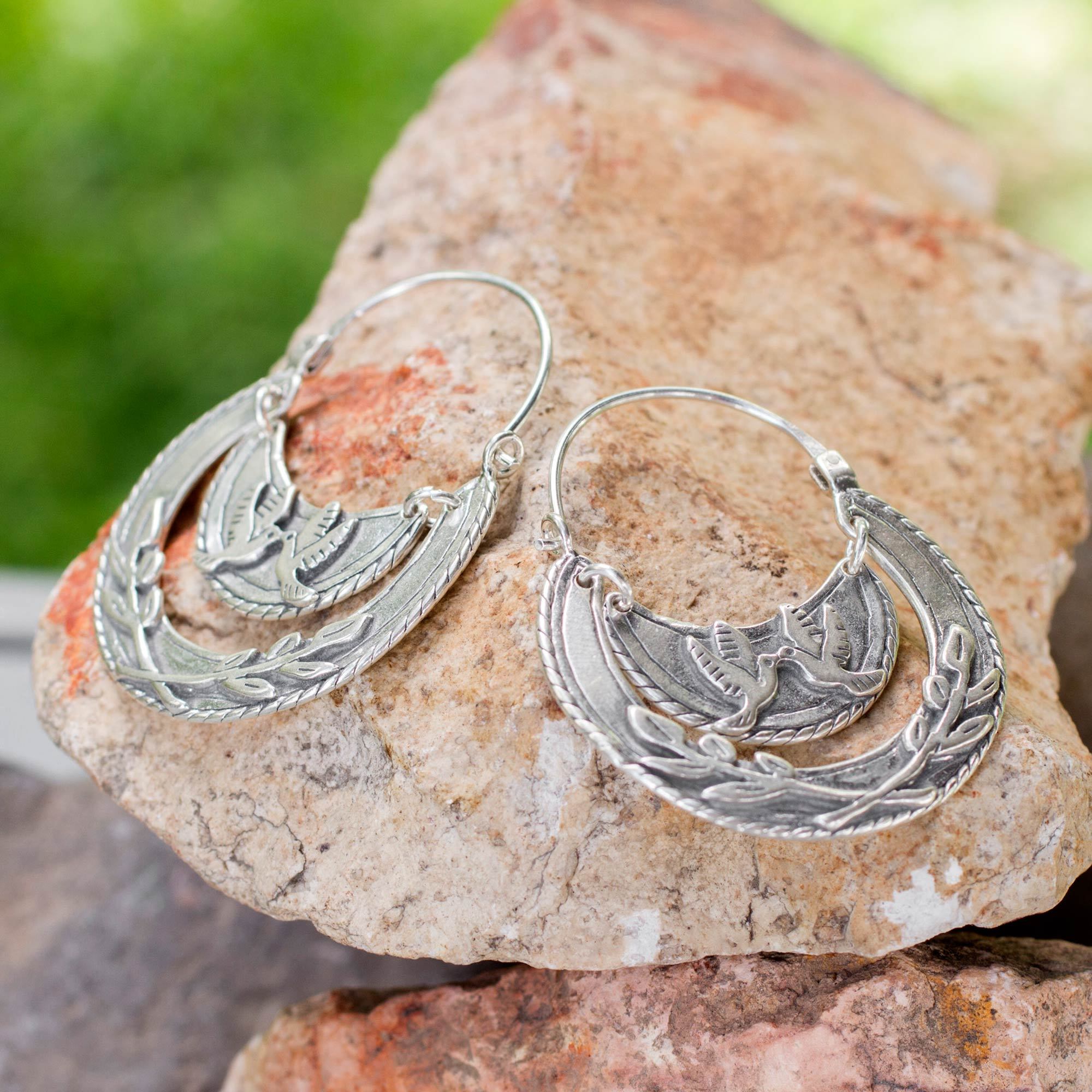 Premium Doves of Peace Handcrafted Sterling Silver Hoop Earrings