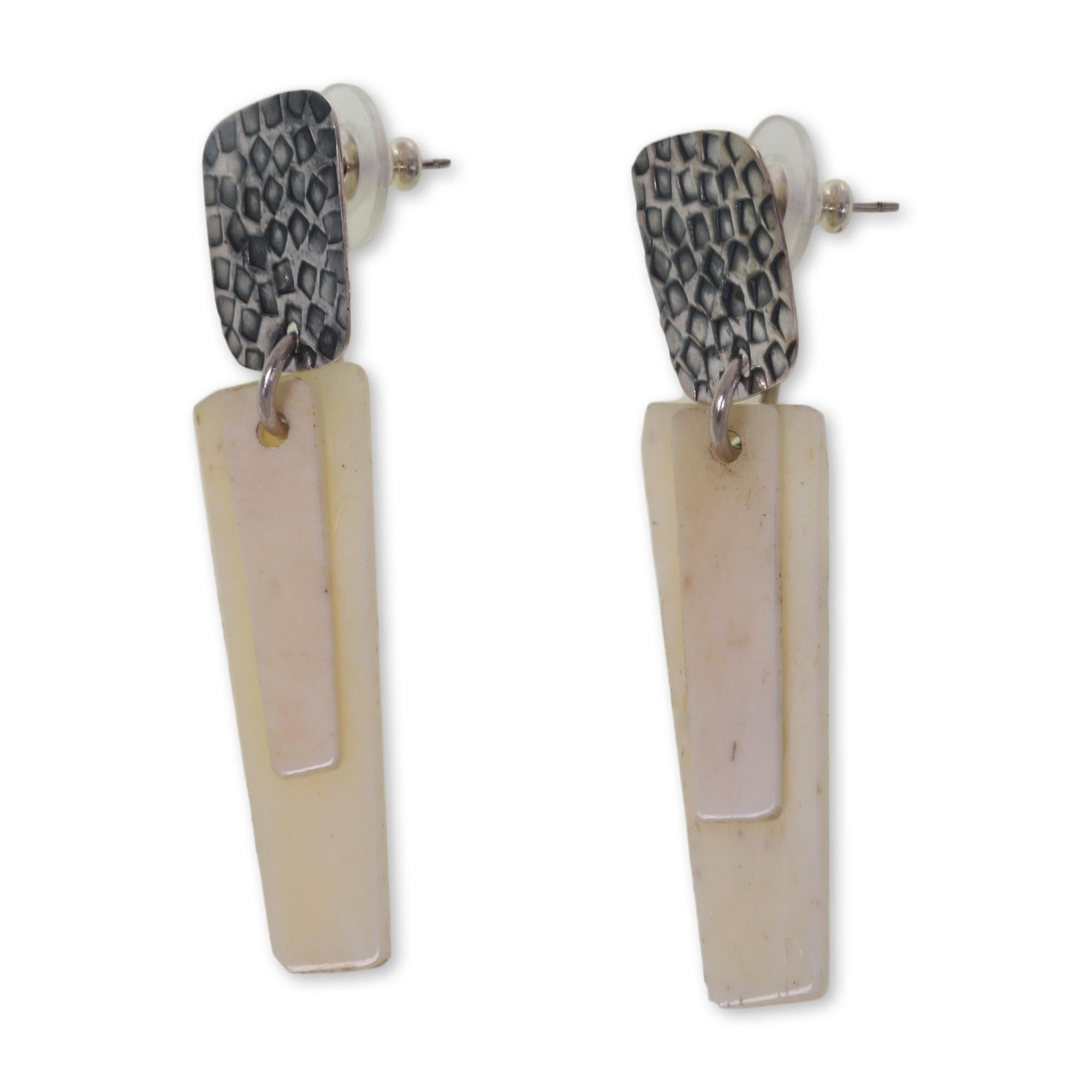 Premium White Dawn Handcrafted Sterling Silver & Buffalo Horn Earrings