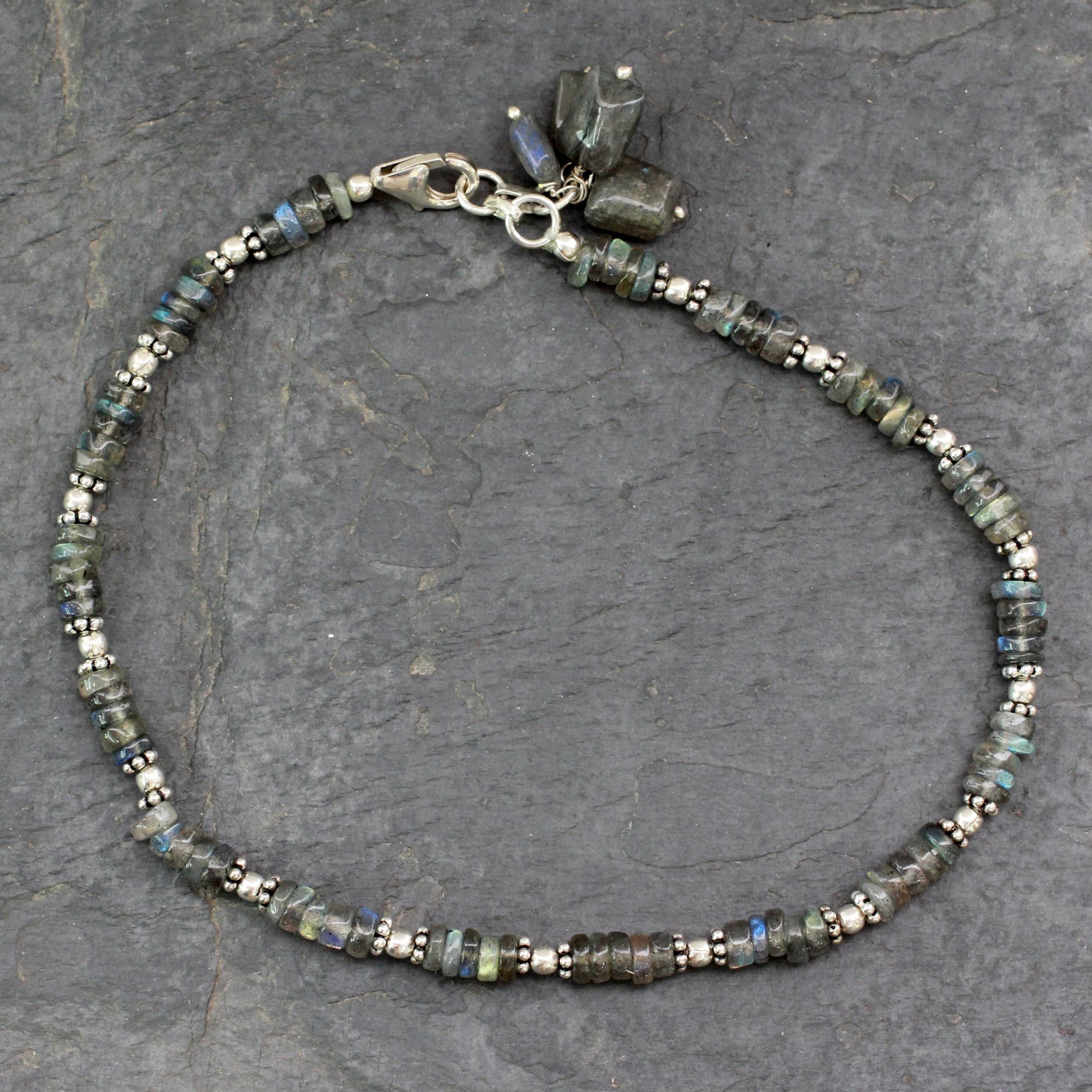 Premium Mystical Labradorite Beaded Anklet - Handmade Sterling Silver