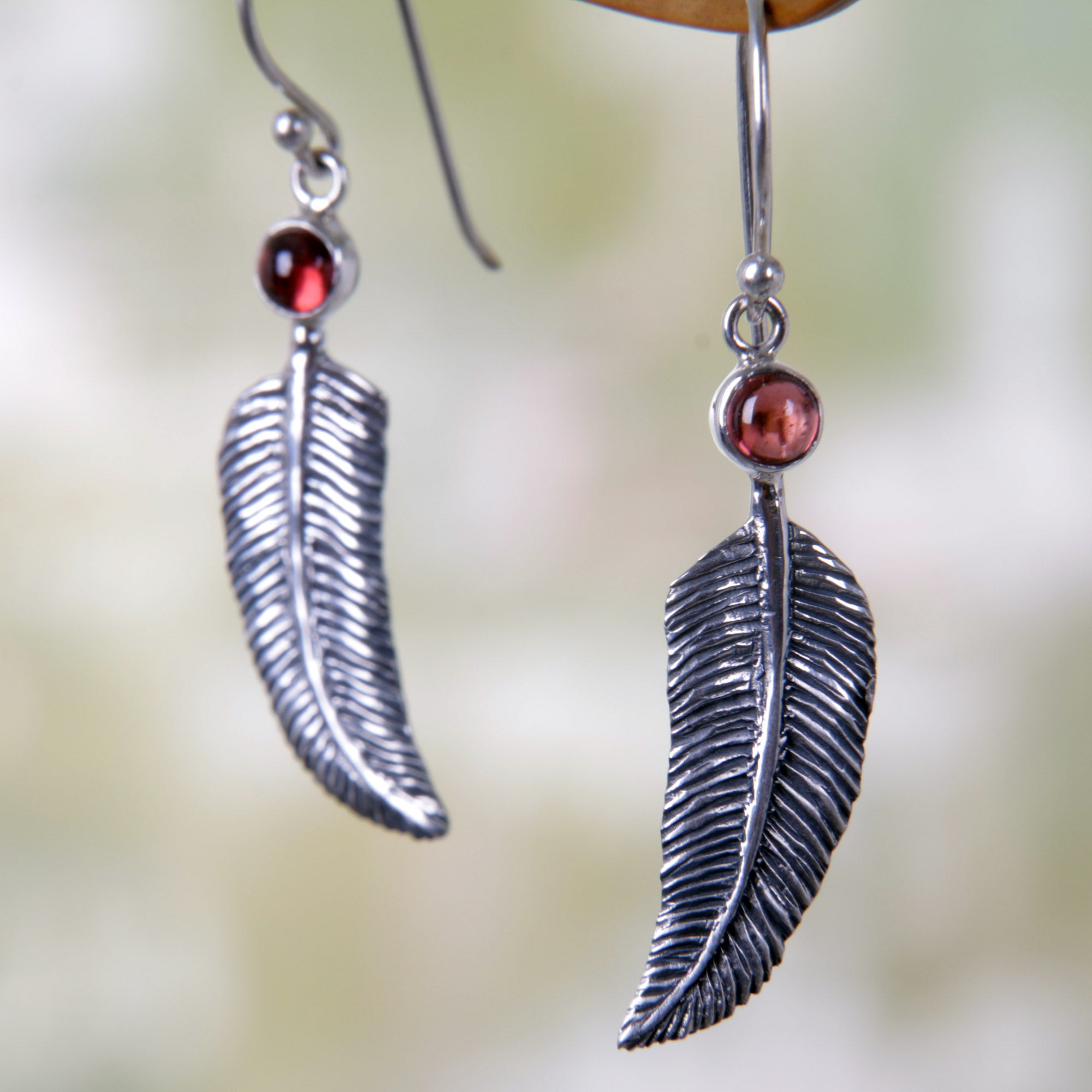 Premium Light as a Feather Garnet & Silver Earrings