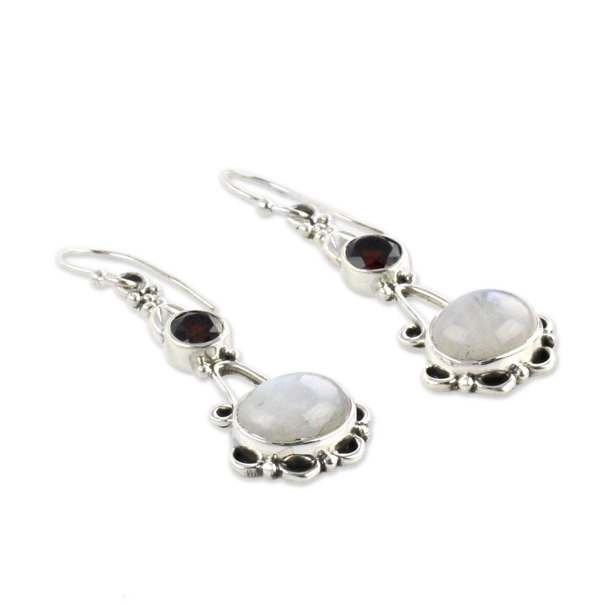 Premium Handcrafted Garnet & Moonstone Sterling Silver Earrings