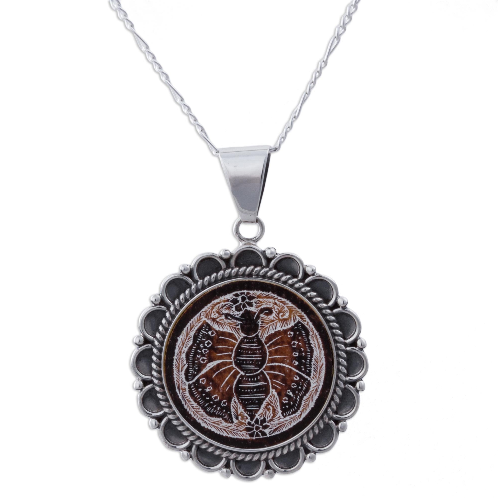 Premium Sunflower Butterfly Pendant Necklace - Handcrafted Peruvian Artisan Jewelry