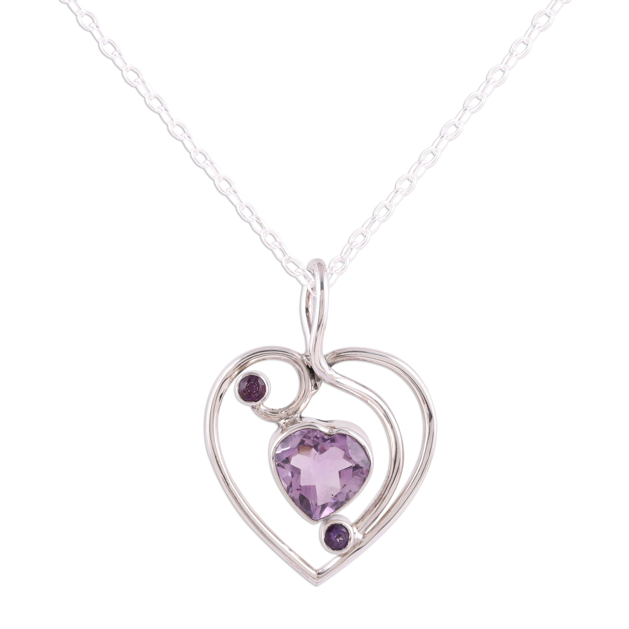 Premium Handcrafted Amethyst and Sterling Silver Heart Pendant Necklace