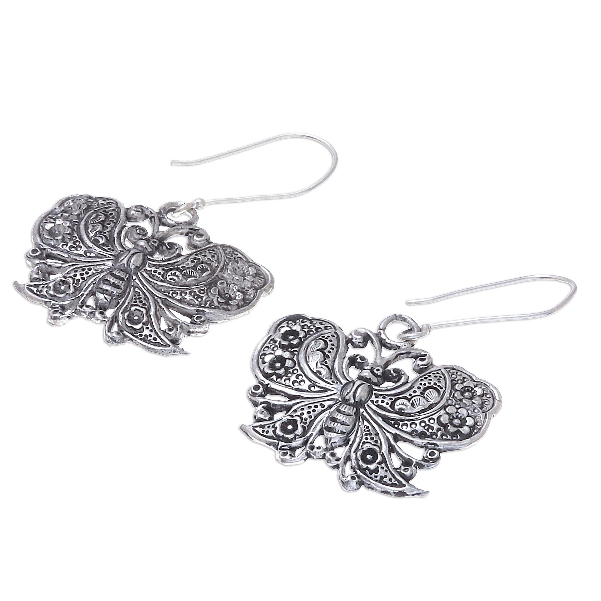 Premium Fluttering Butterfly 925 Sterling Silver Dangle Earrings - Handcrafted Elegance