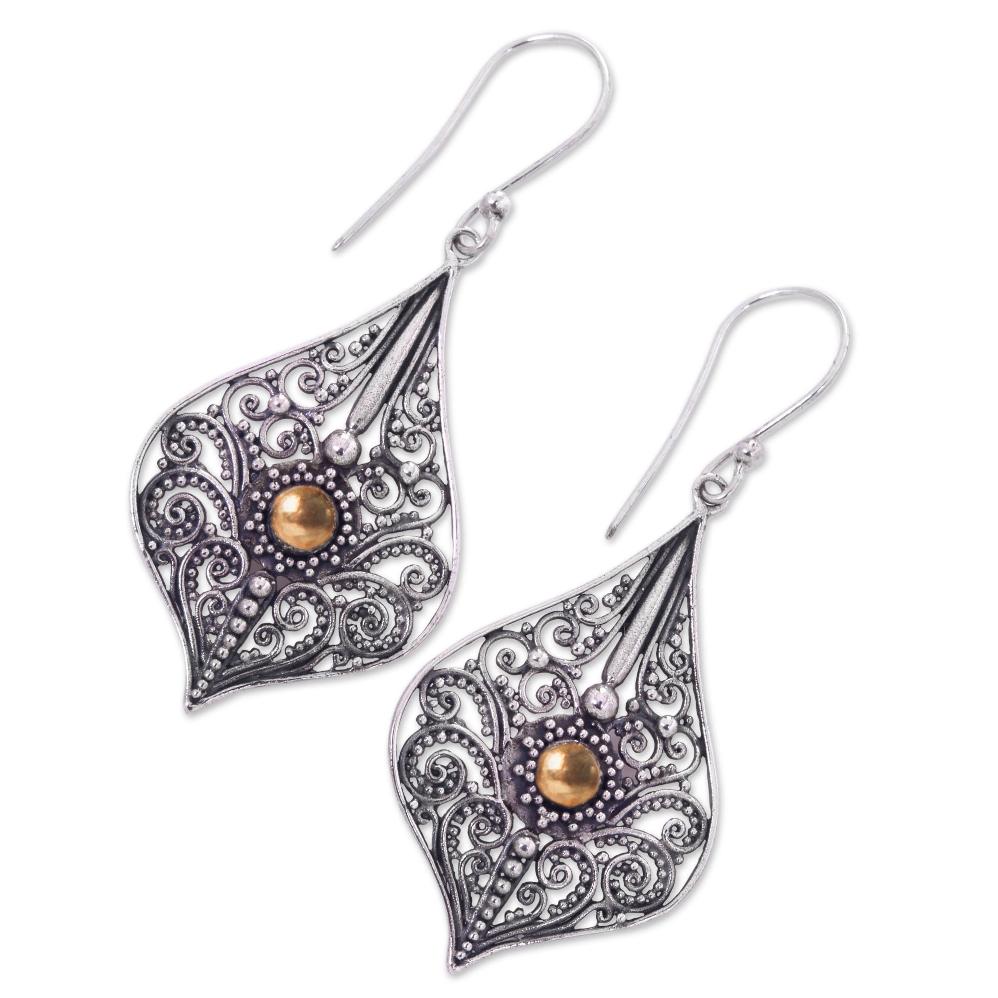 Premium Vintage Lace Sterling Silver Earrings with 18k Gold Accents