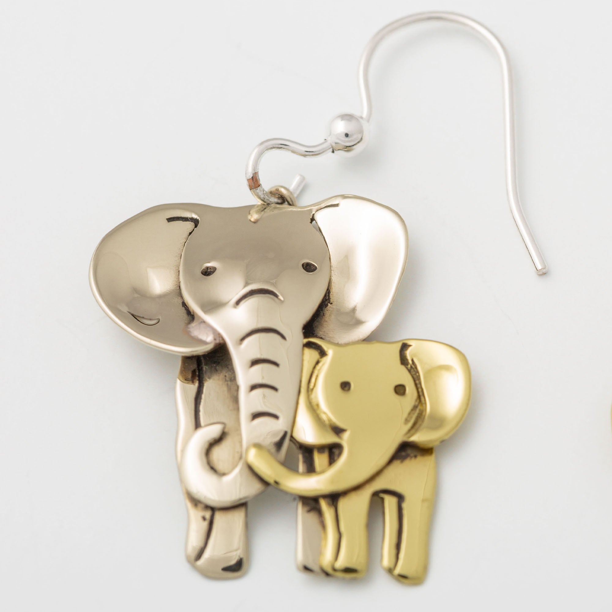 Premium Elephant Parent & Baby Mixed Metal Earrings - Handmade & Fair Trade