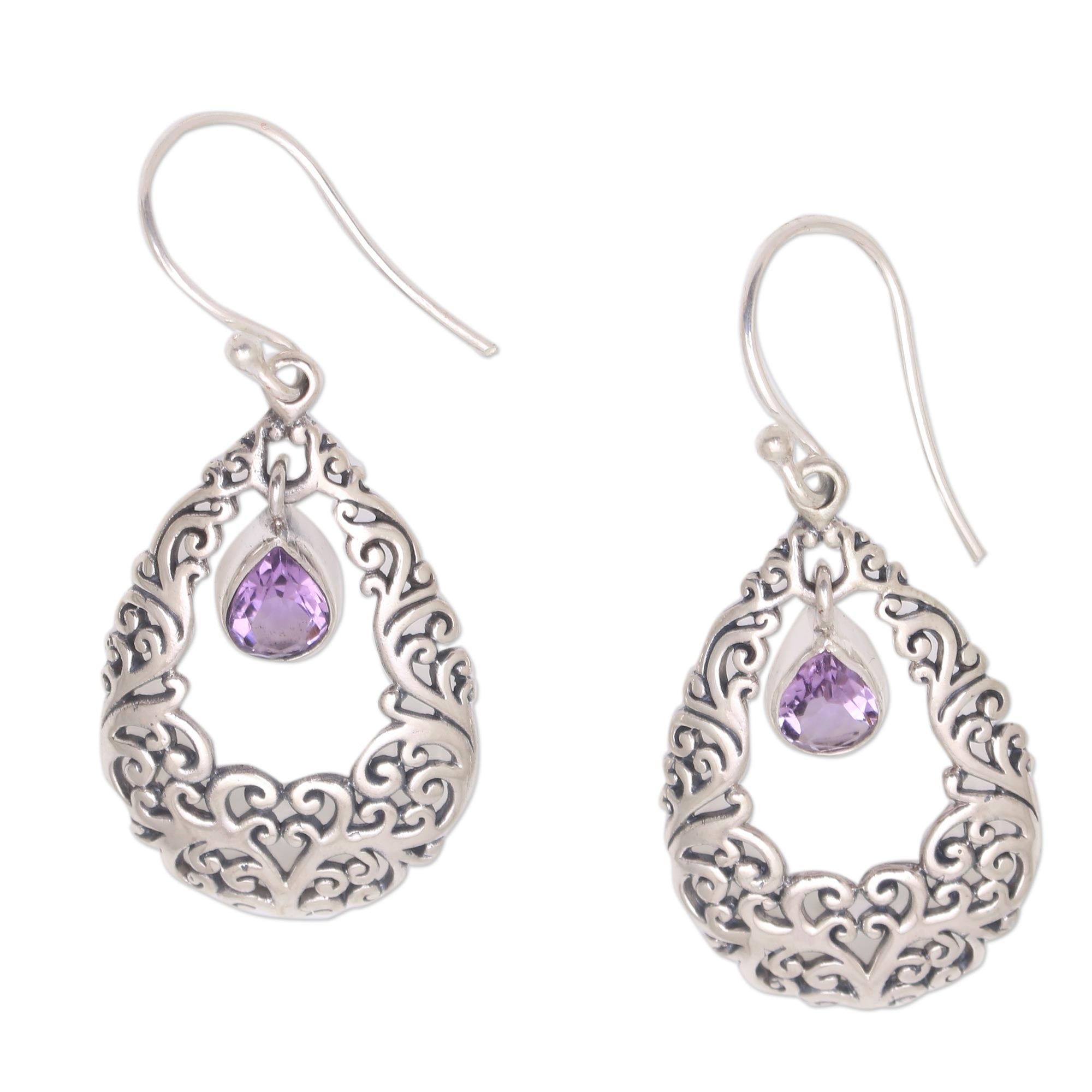 Premium Amethyst Dangle Earrings – Handcrafted in Bali