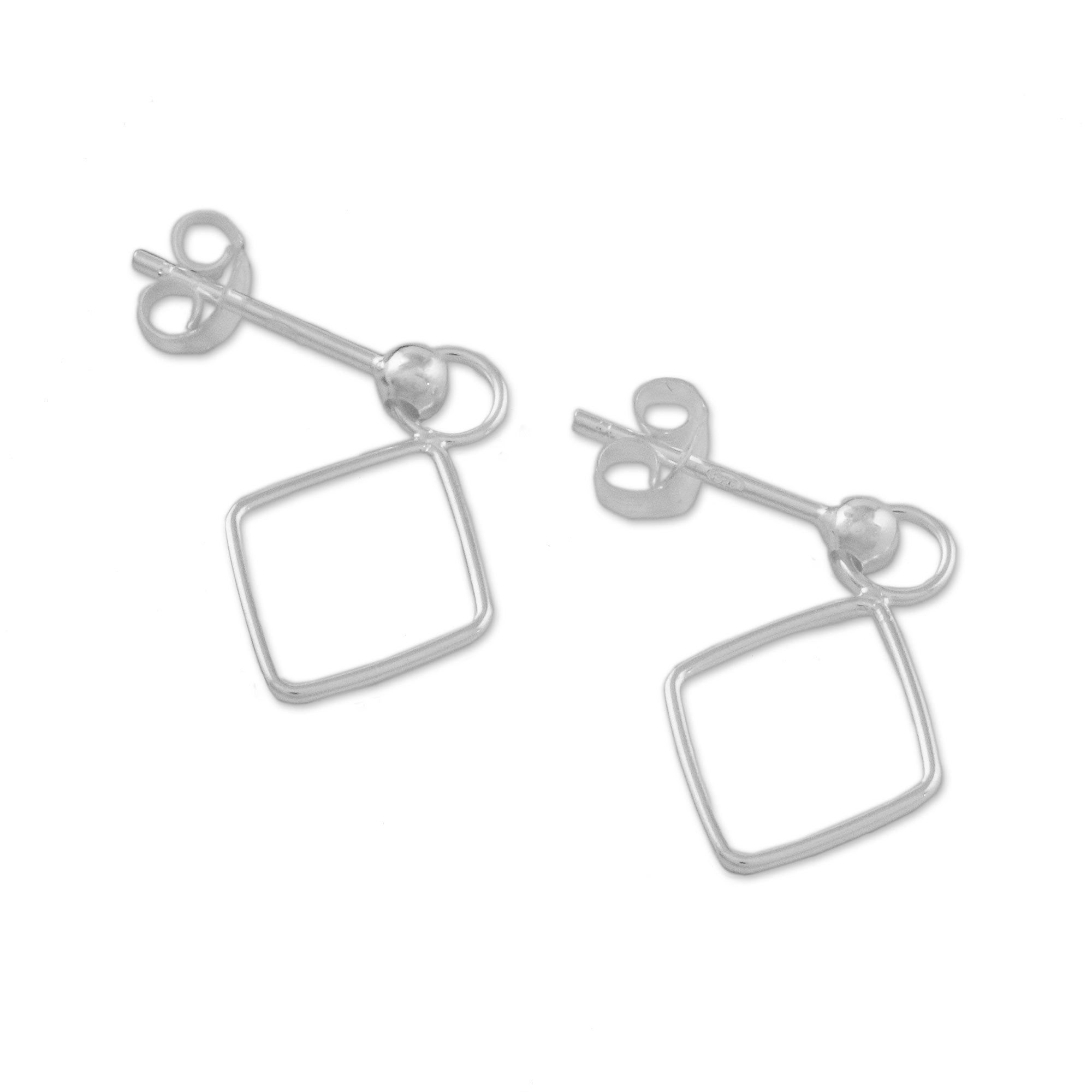 Premium Diamond Shaped Frame Earrings – 925 Sterling Silver, Handcrafted Elegance