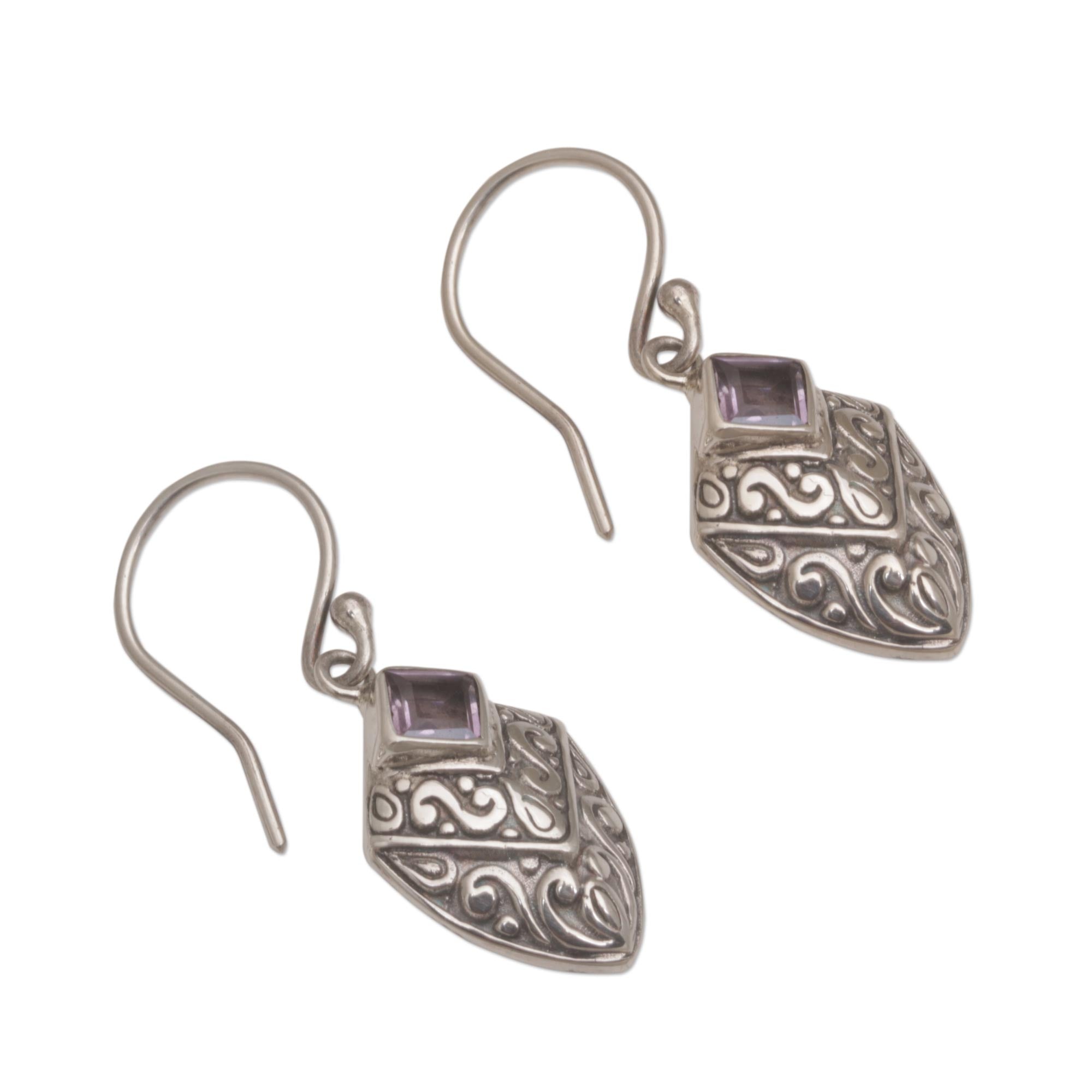 Premium Rain Forest Beacon Handcrafted Balinese Amethyst Earrings