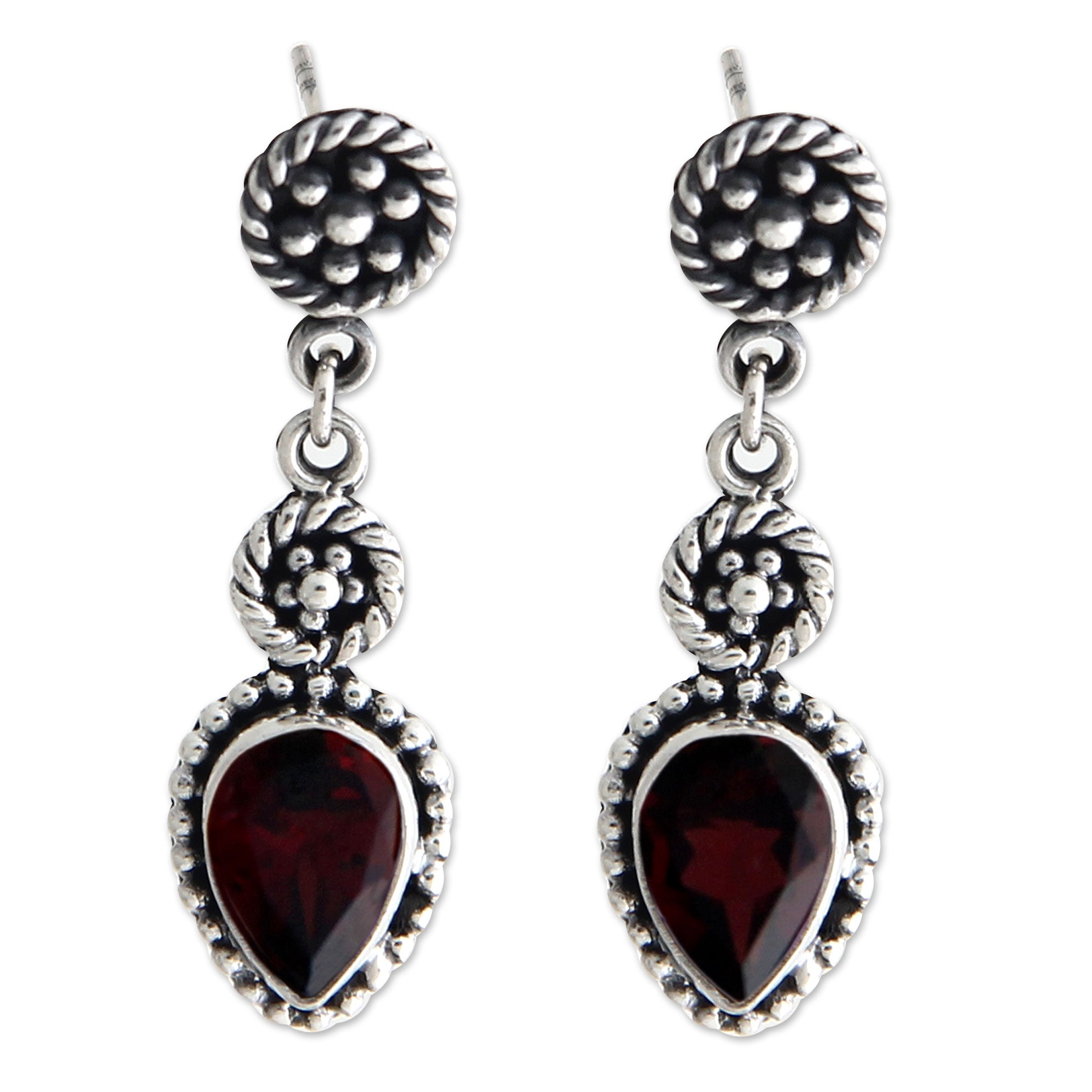 Premium Balinese Jackfruit Dangle Earrings – Handmade Sterling Silver with Garnet