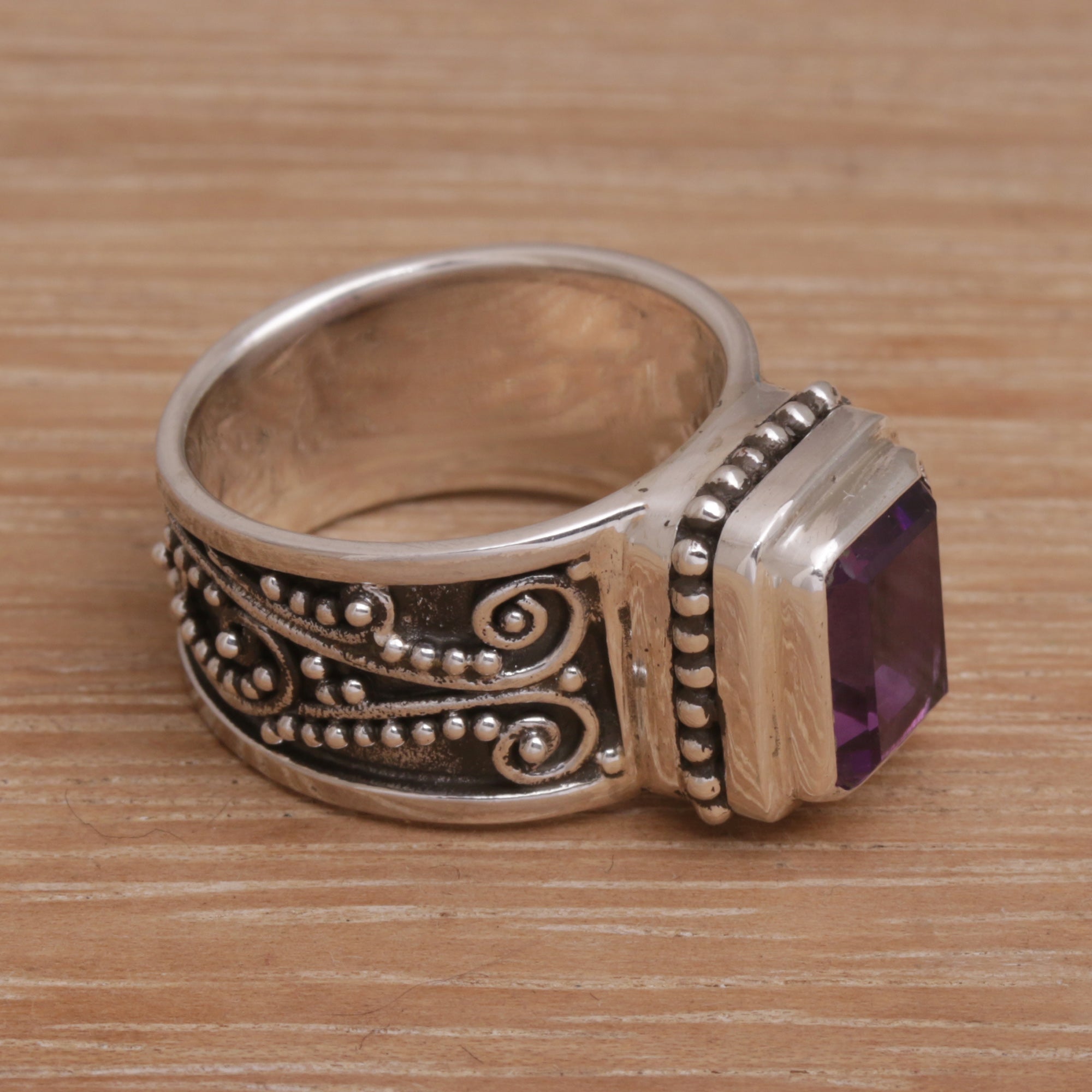 Premium Handcrafted 925 Sterling Silver Amethyst Cocktail Ring - Balinese Artisan Design