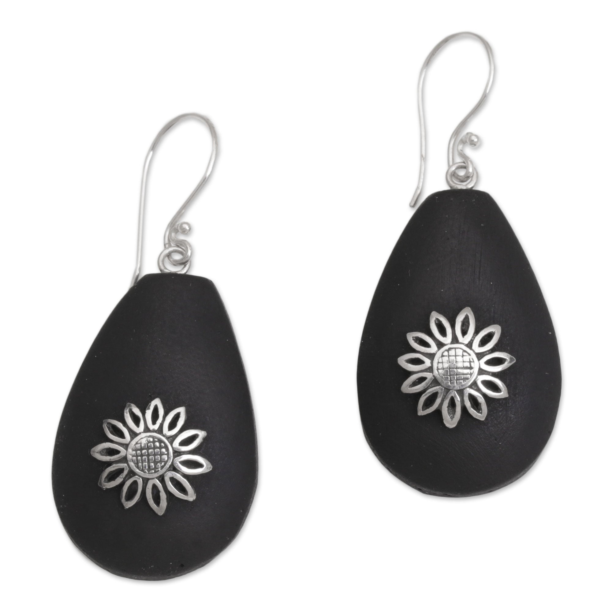 Premium Pura Petals Lava Stone Earrings - Sterling Silver Floral Design from Bali