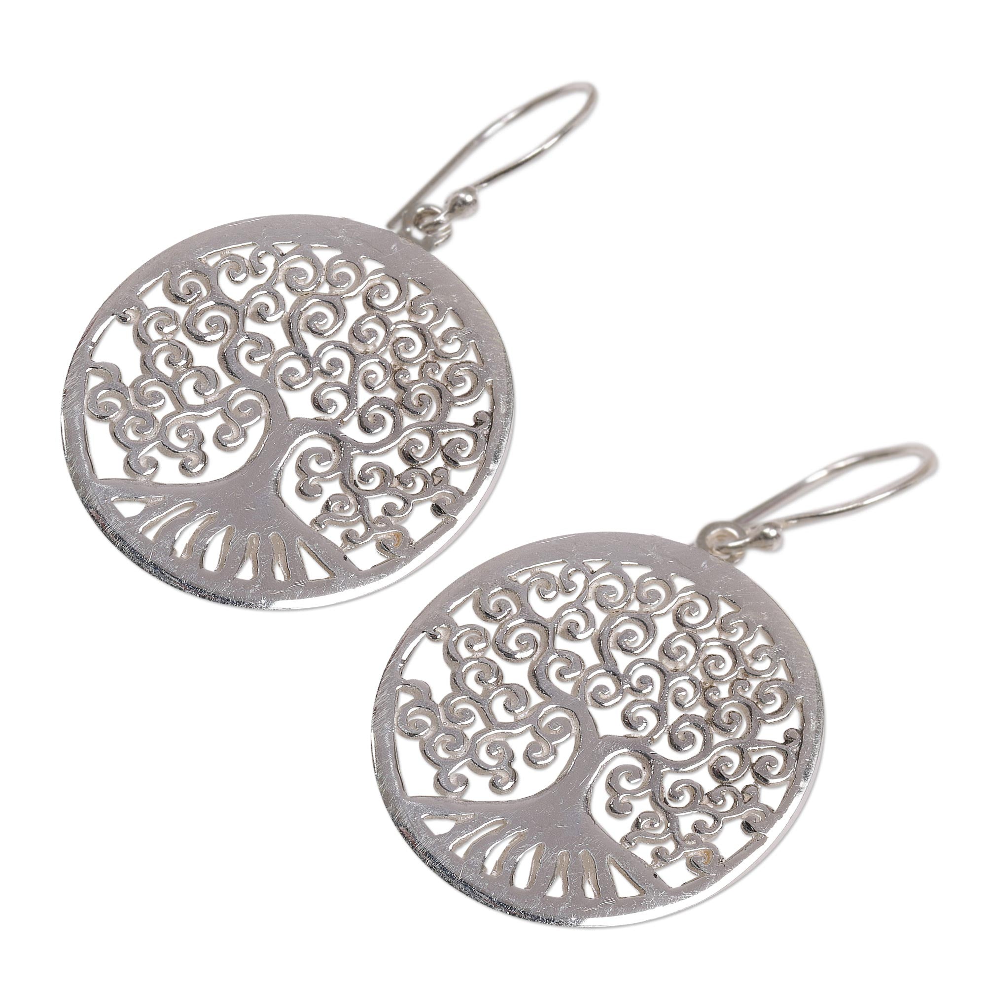 Premium Sterling Silver Tree Dangle Earrings - Handcrafted Indonesian Artisan Design