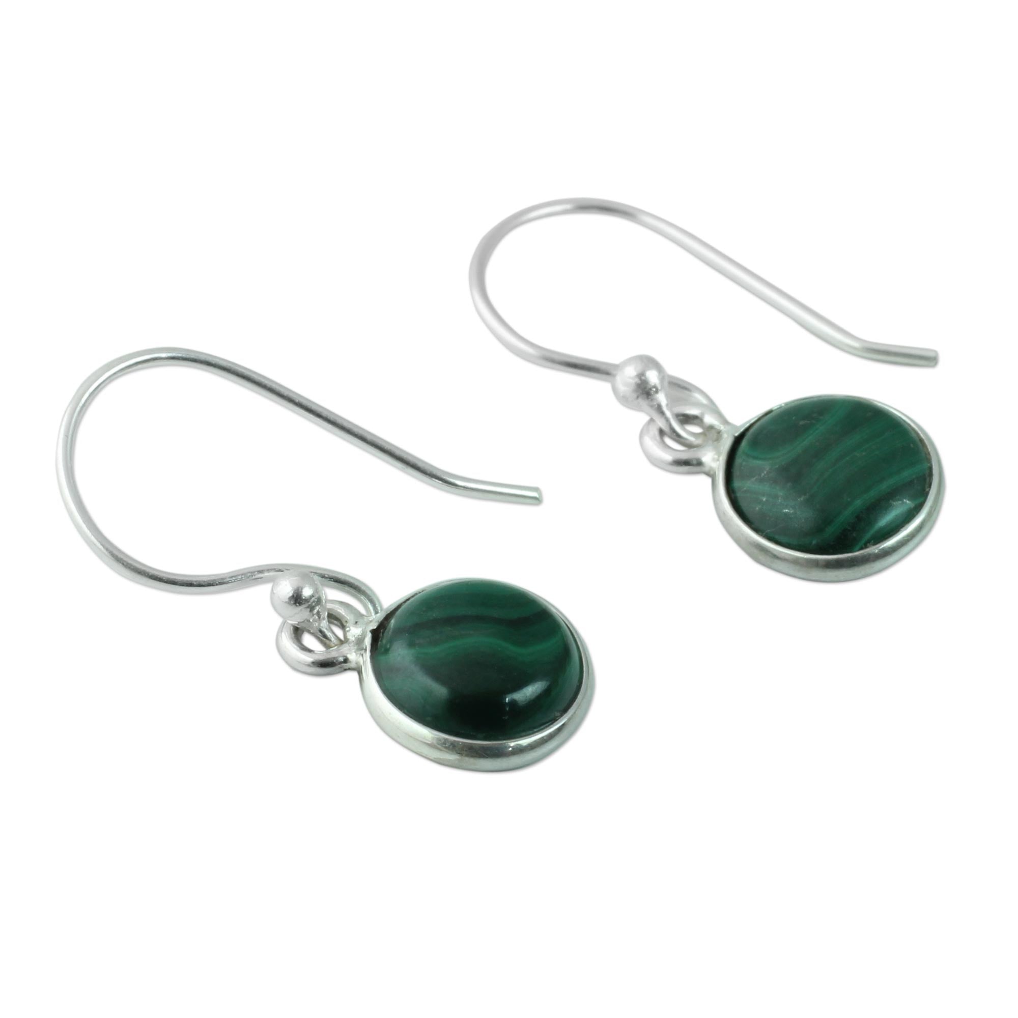 Premium Malachite & Sterling Silver Dangle Earrings - Handcrafted Elegance