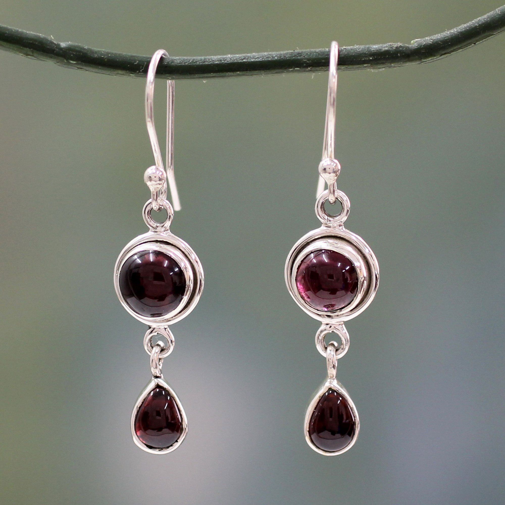 Premium Garnet Glow Sterling Silver Drop Earrings - Handcrafted Elegance