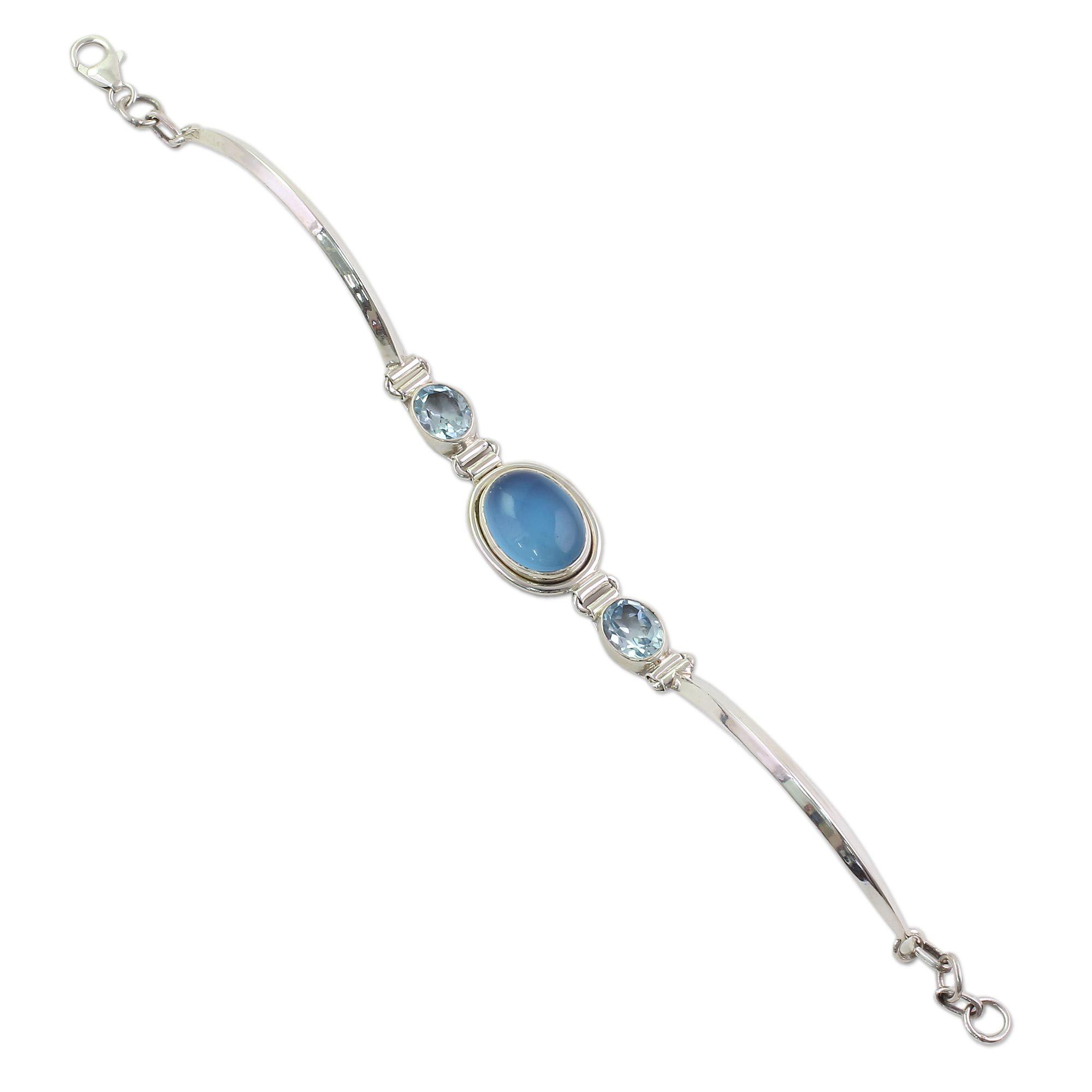 Premium Shining Blue Chalcedony & Topaz Bracelet - Handmade Elegance