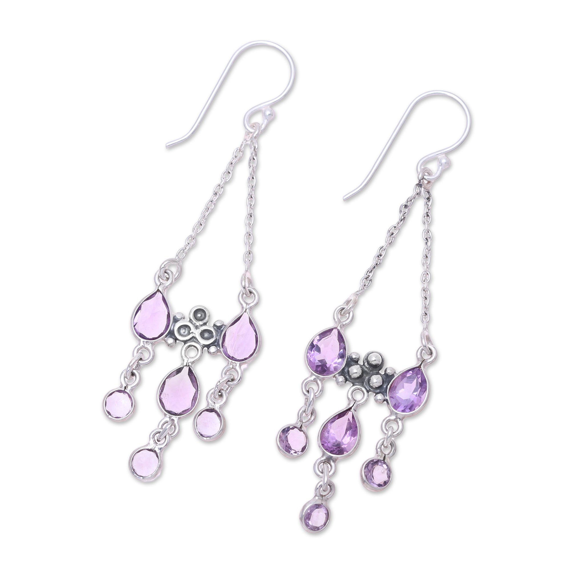 Premium Glittering Dance Chandelier Earrings – Sterling Silver with Purple Amethyst